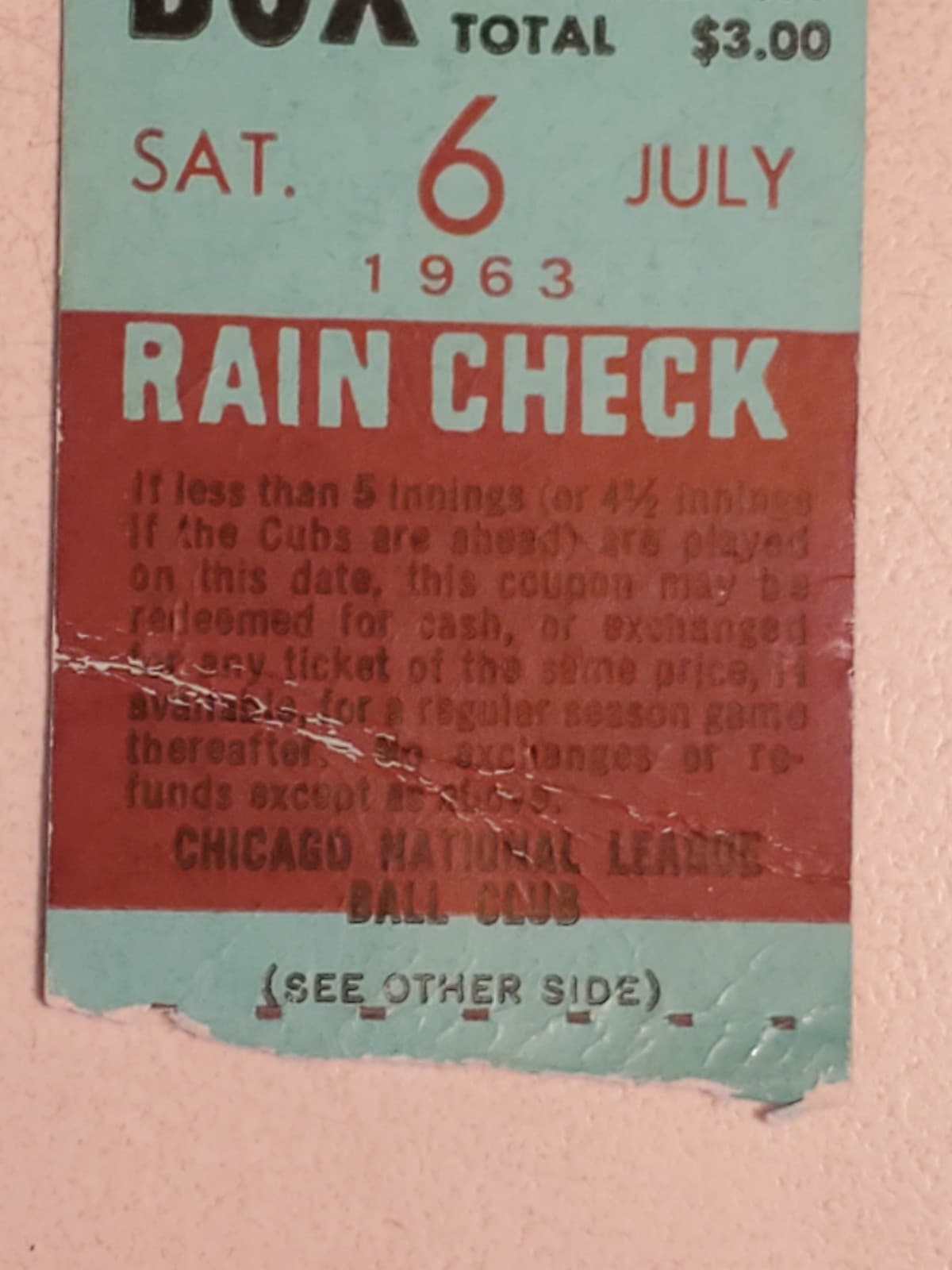 1963 MLB Chicago Cubs Ticket Stub JUL 6 1963 v Philadelphia Phillies (0-6L) - Thumbnail 7
