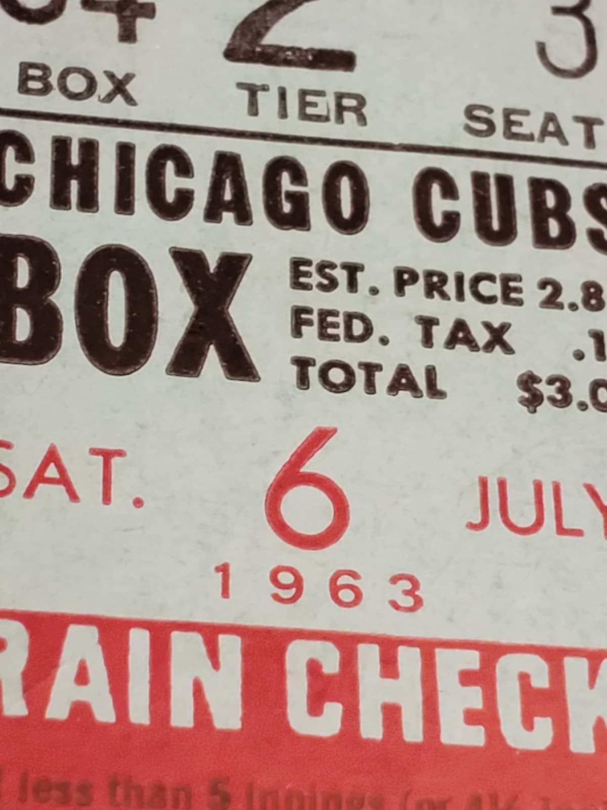 1963 MLB Chicago Cubs Ticket Stub JUL 6 1963 v Philadelphia Phillies (0-6L) - Thumbnail 5