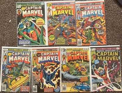 Marvel Captain Marvel Comic Lot 8 1970 Spotlight #1 40 44 49 52 53 60 Bronze Age - Image 1