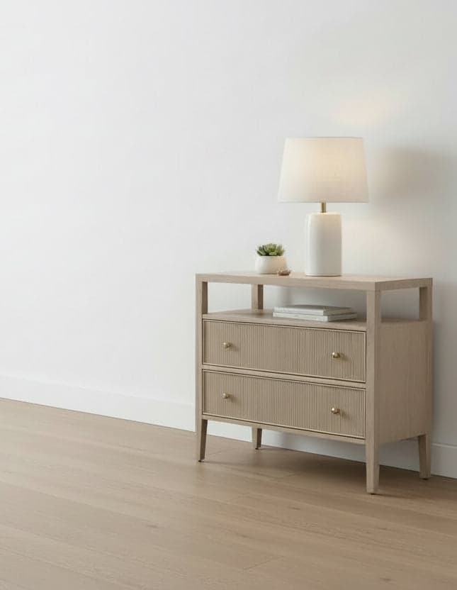 Essentials for Living Highland Solid Oak Fluted 2-Drawer Nightstand FFE-1128 - Image 1