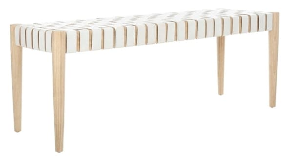 Amalia Leather Weave Bench - White/Natural - Safavieh FFE-1363 - Image 1