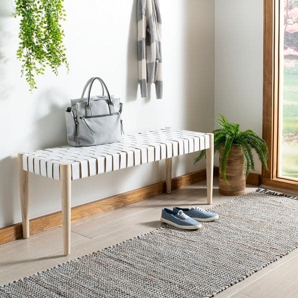 Amalia Leather Weave Bench - White/Natural - Safavieh FFE-1363 - Thumbnail 2