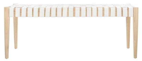 Amalia Leather Weave Bench - White/Natural - Safavieh FFE-1363 - Thumbnail 3