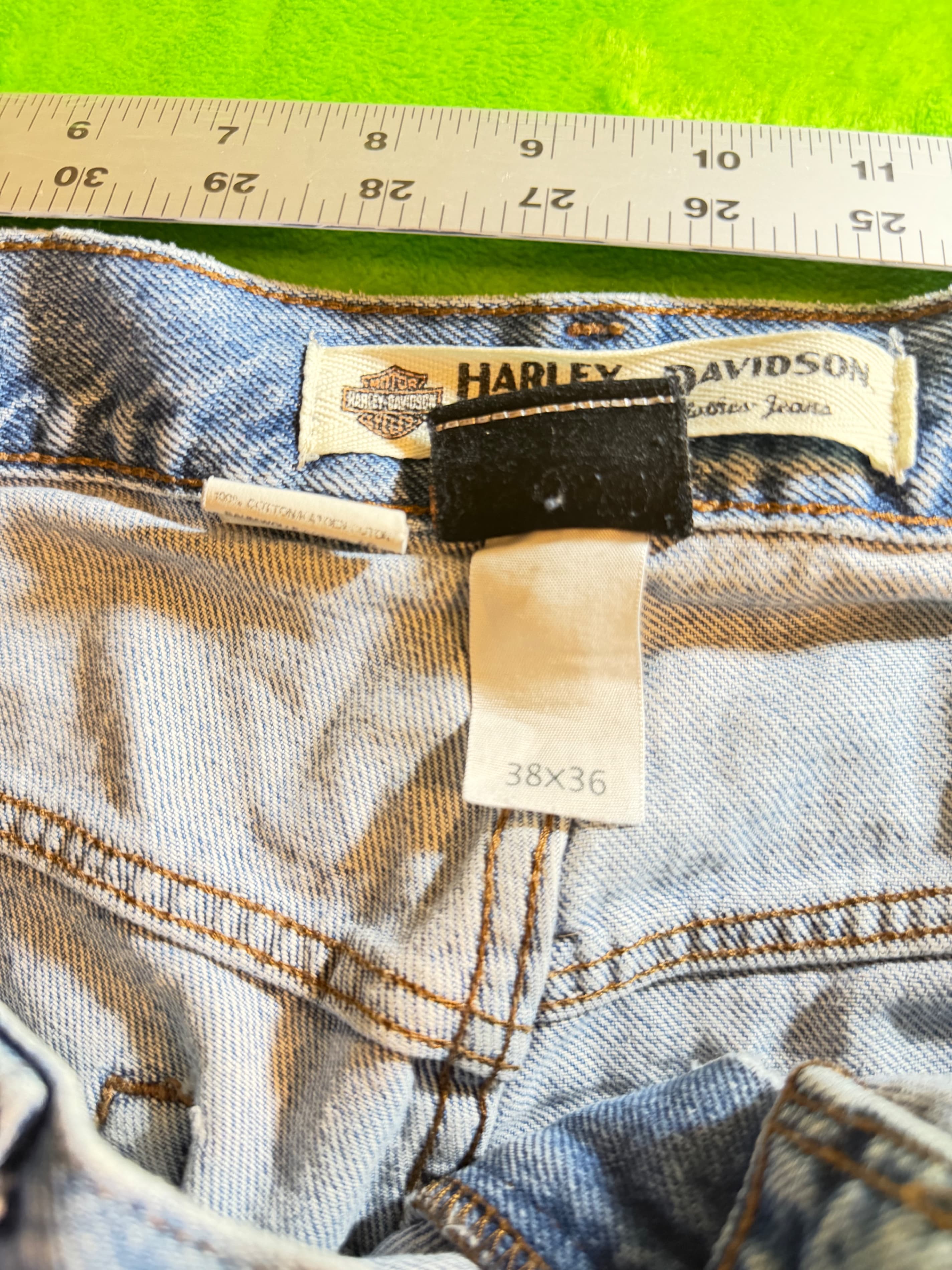 Harley Davidson Mens Jeans 36x34 Light Wash Straight Leg Denim Biker Motorcycle - Thumbnail 13