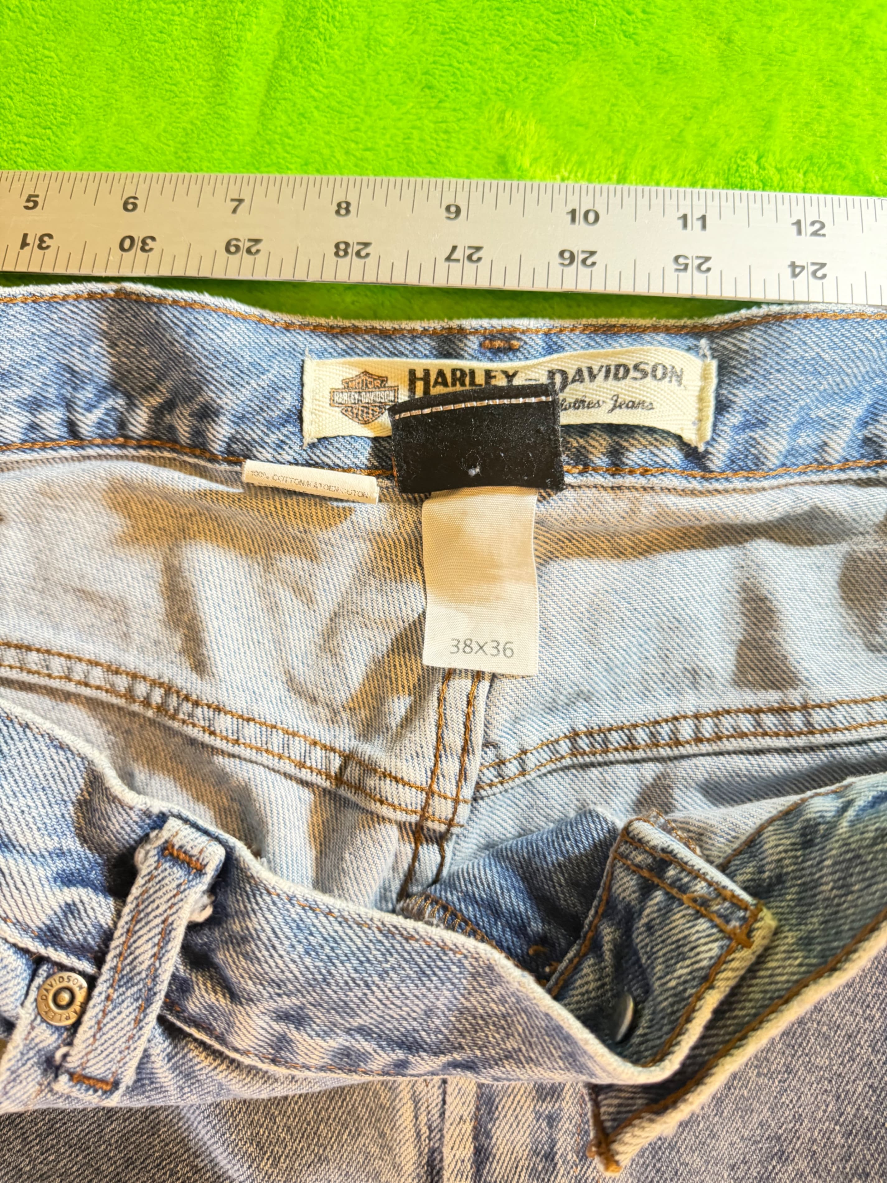 Harley Davidson Mens Jeans 36x34 Light Wash Straight Leg Denim Biker Motorcycle - Thumbnail 6