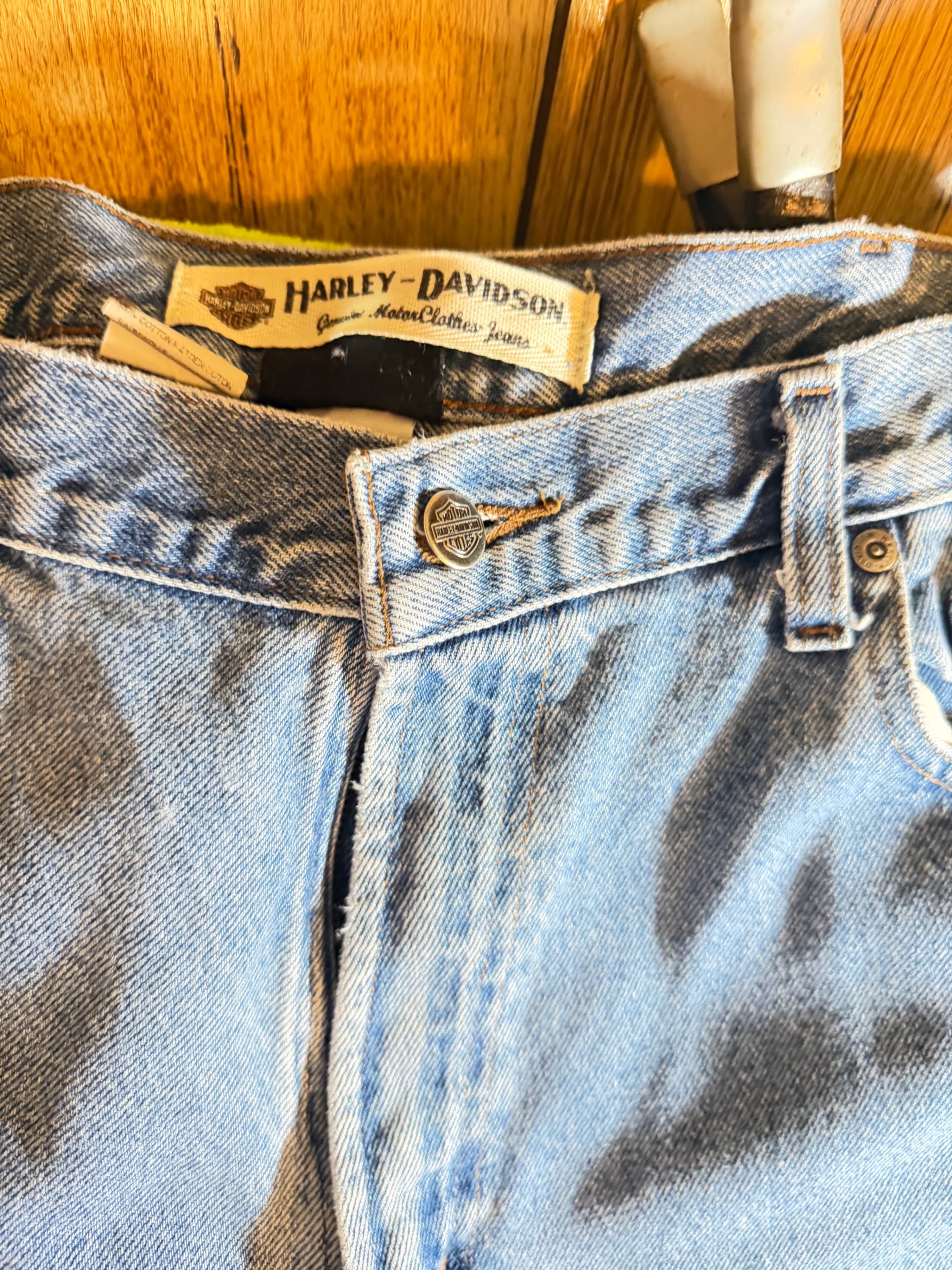 Harley Davidson Mens Jeans 36x34 Light Wash Straight Leg Denim Biker Motorcycle - Thumbnail 3