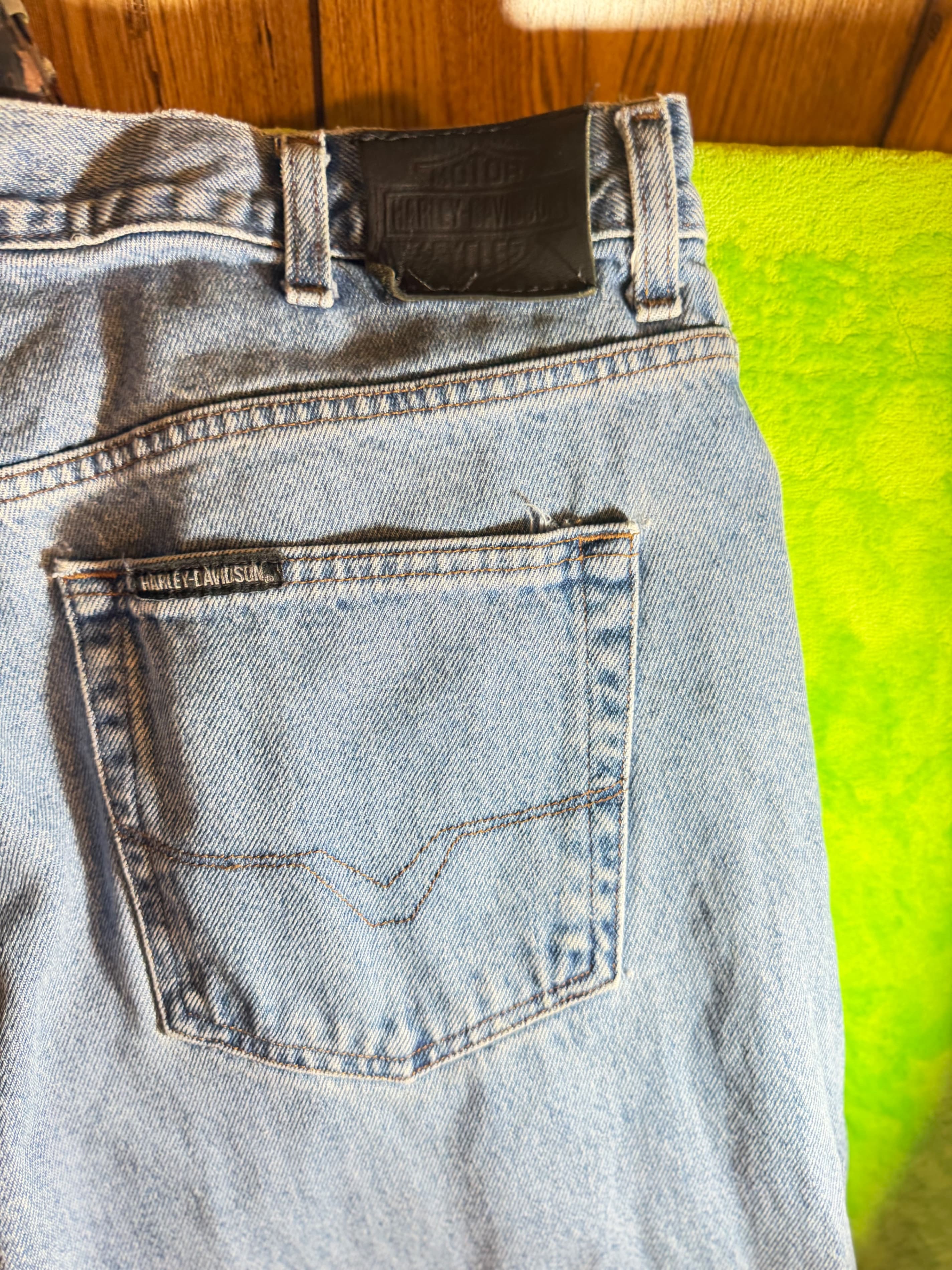 Harley Davidson Mens Jeans 36x34 Light Wash Straight Leg Denim Biker Motorcycle - Thumbnail 8