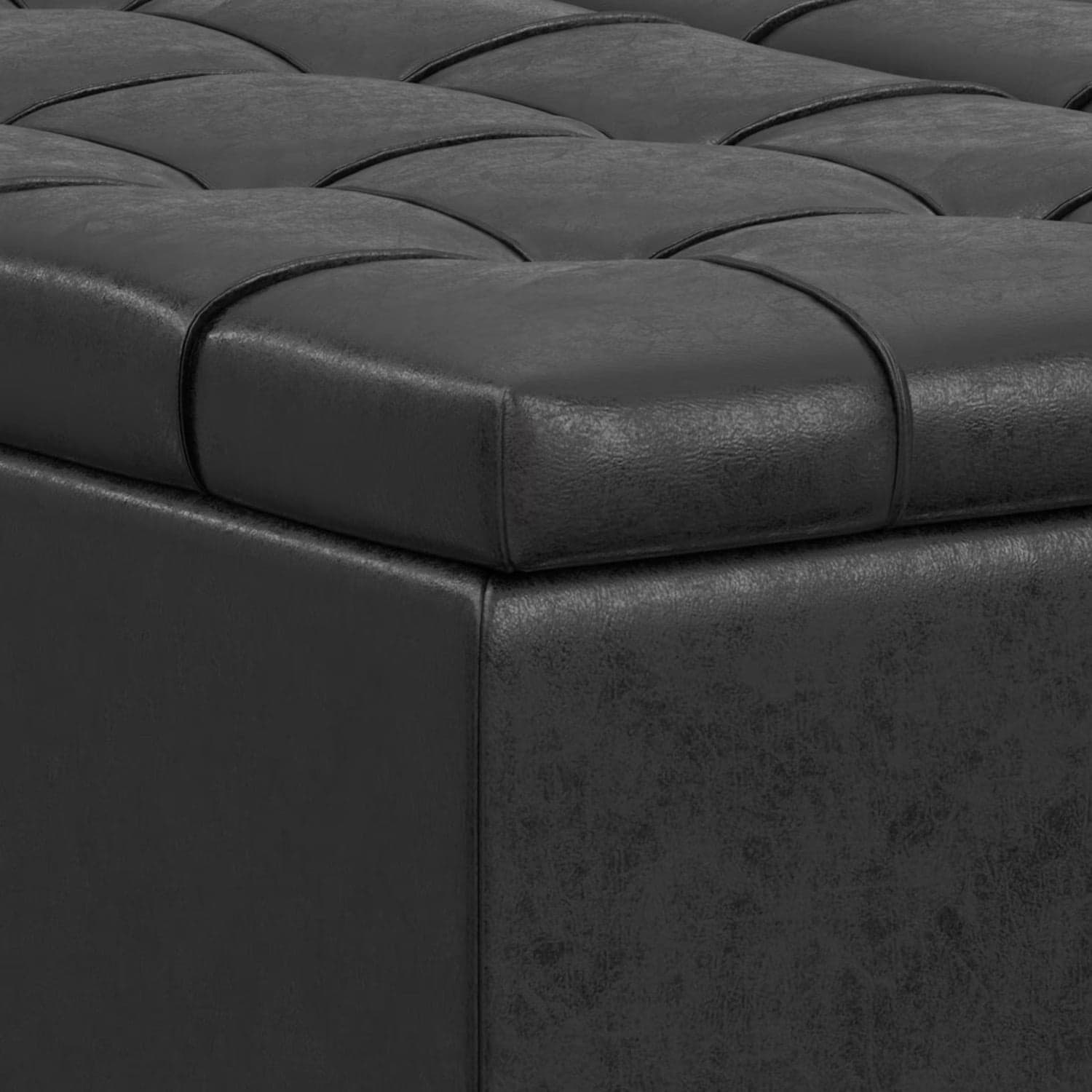Harrison 40" Square Storage Ottoman Black Vegan Faux Leather FFW-931 - Thumbnail 4
