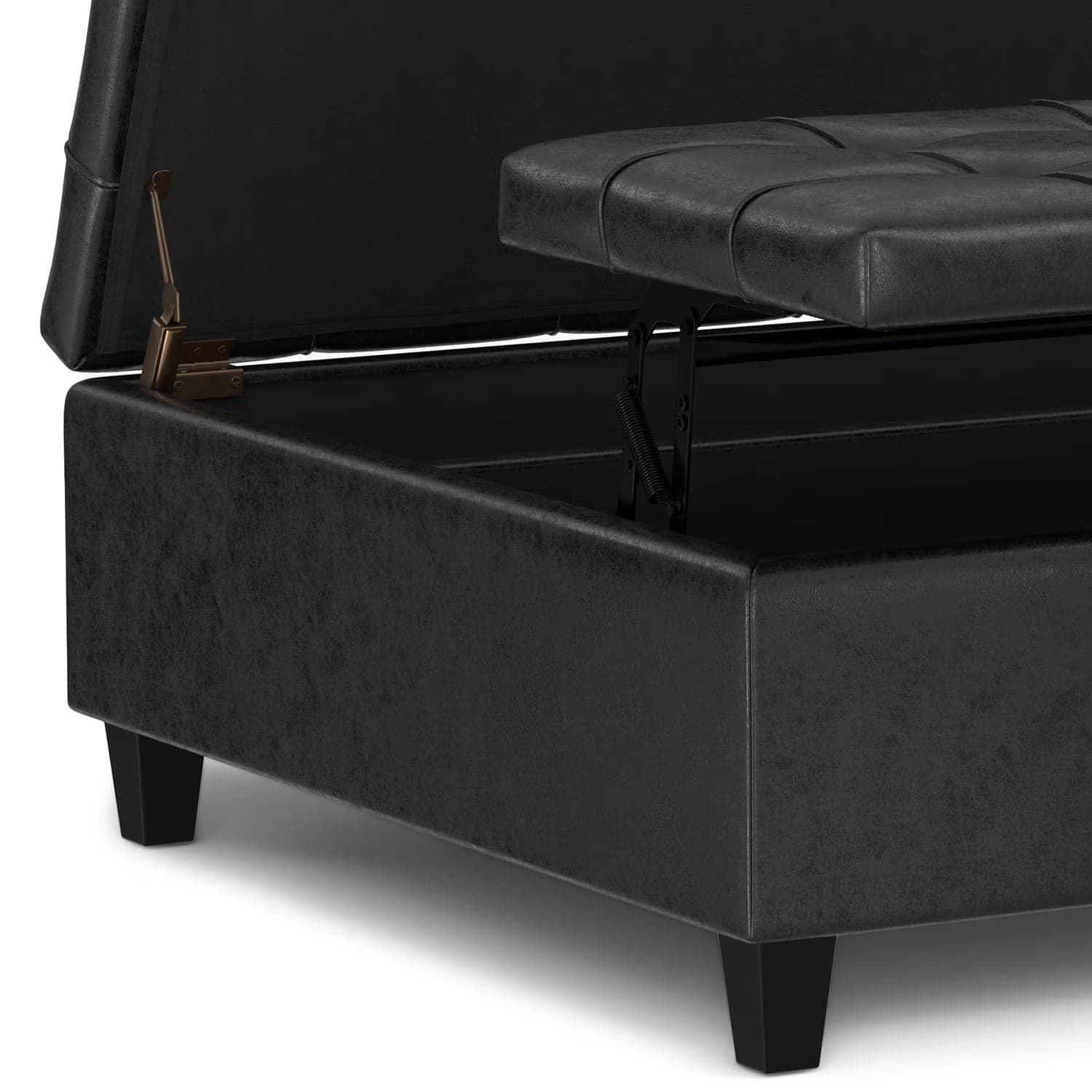 Harrison 40" Square Storage Ottoman Black Vegan Faux Leather FFW-931 - Thumbnail 5