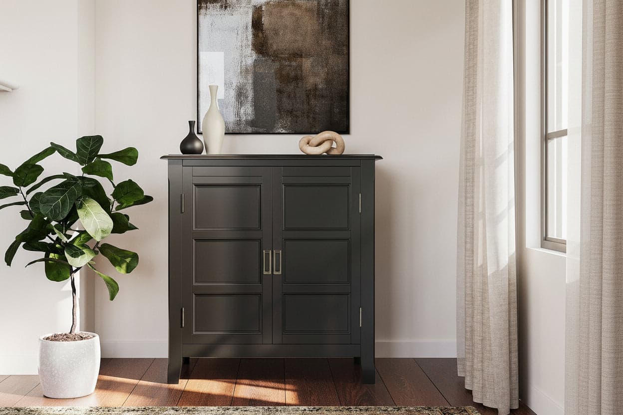 Burlington SOLID WOOD 30 inch Wide Traditional Low Storage Cabinet in Black FFW-857 - Image 1