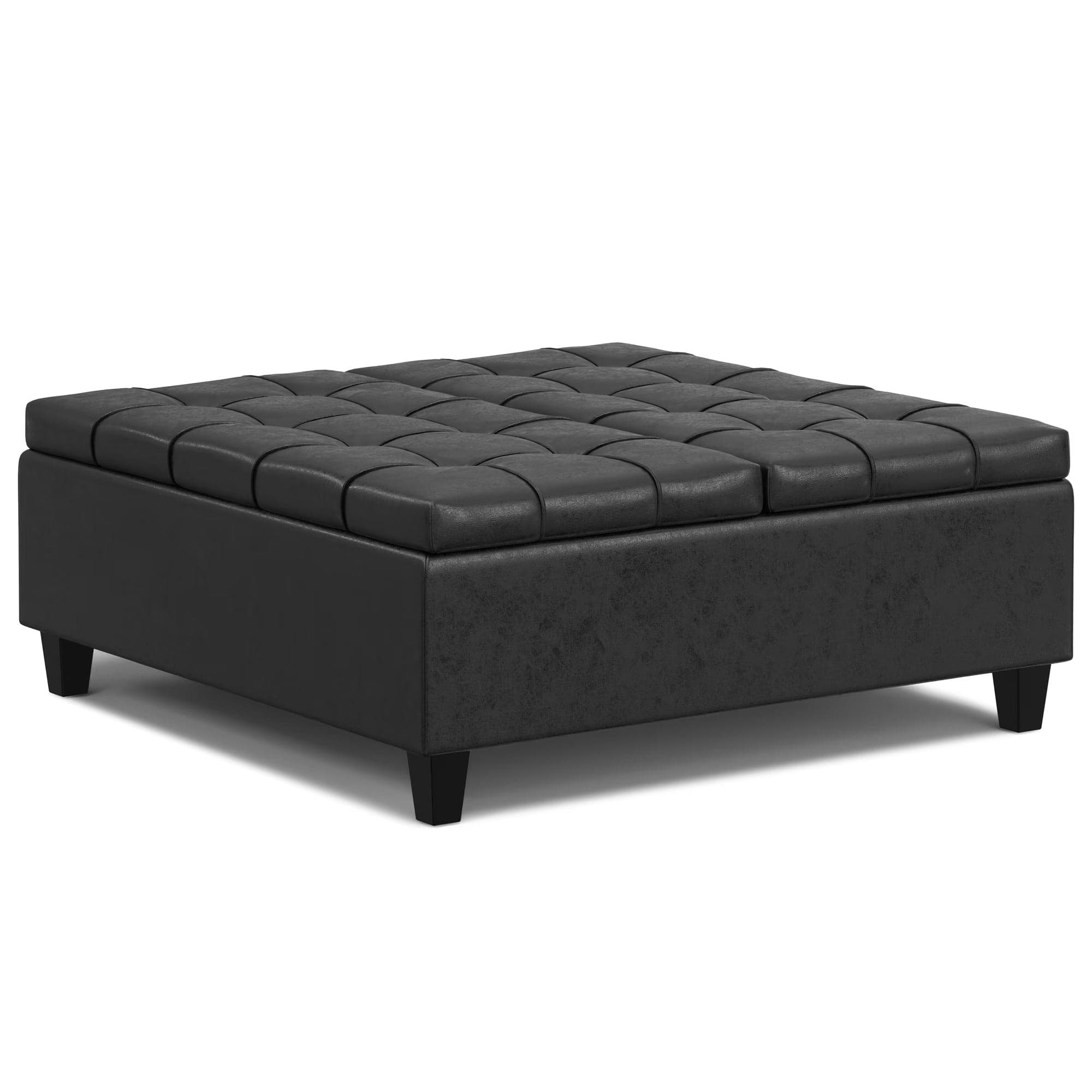 Harrison 40" Square Storage Ottoman Black Vegan Faux Leather FFW-931 - Thumbnail 2