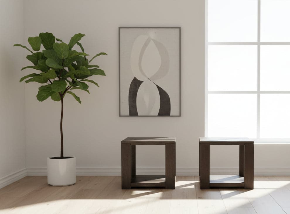 Pair (2) Four Hands Dark Anthracite Oak Veneer Thomas End Table Nightstands FFE-1394 - Image 1