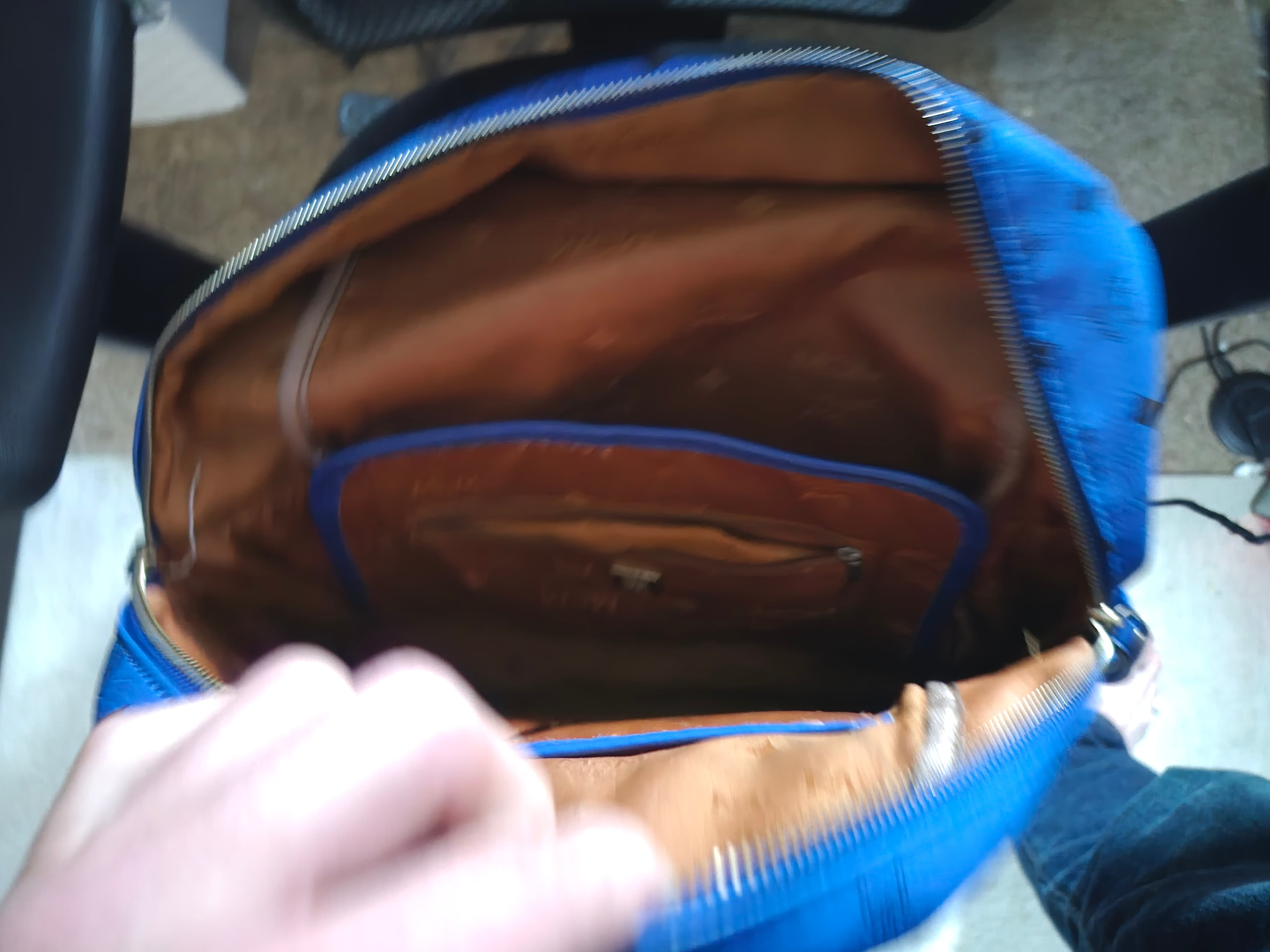 MCM Blue Leather Backpack with Studs and Logo Print - Thumbnail 4