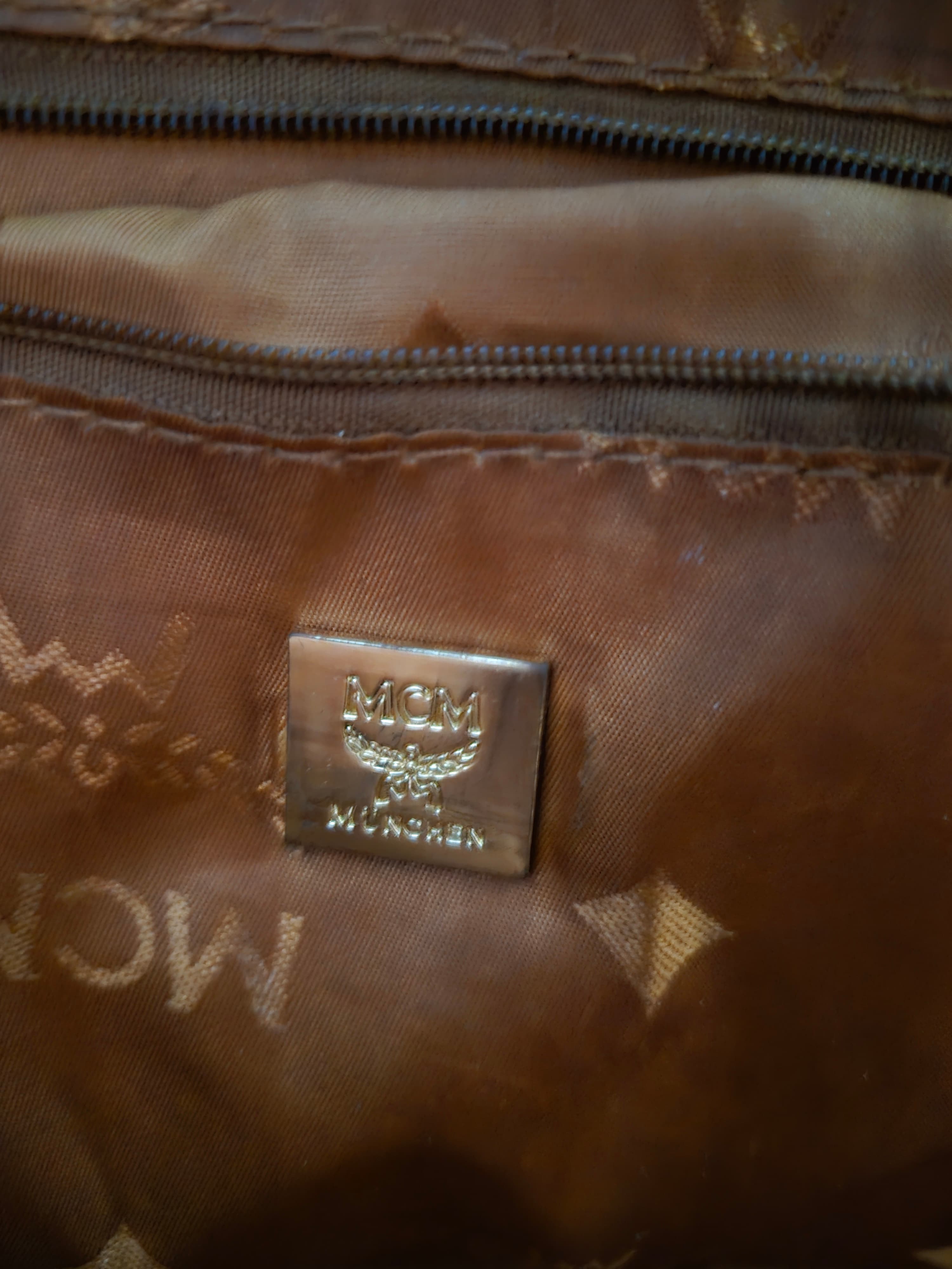 MCM Blue Leather Backpack with Studs and Logo Print - Thumbnail 5