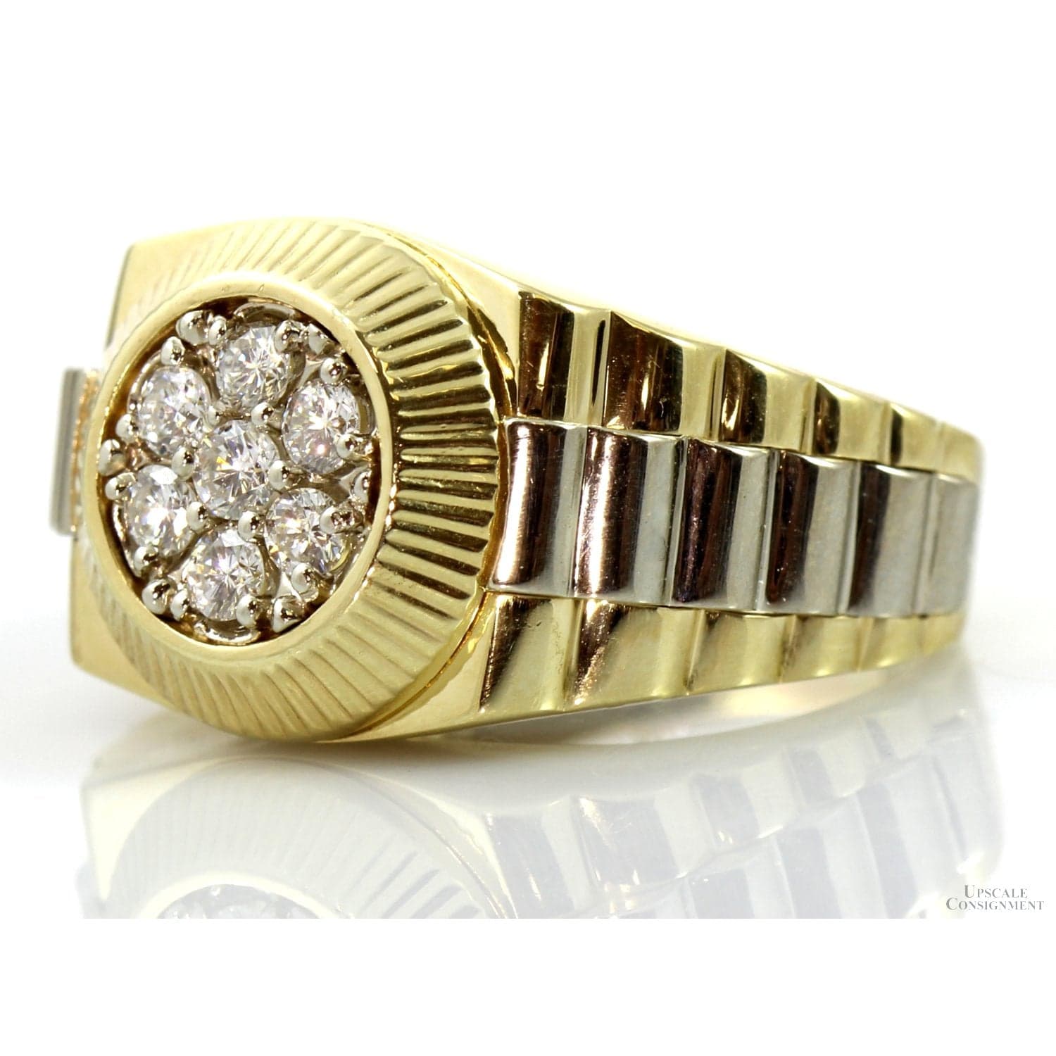Rolex-Inspired Fluted Bezel Men’s 14K Gold Diamond Ring - Size 11.25 - Thumbnail 2
