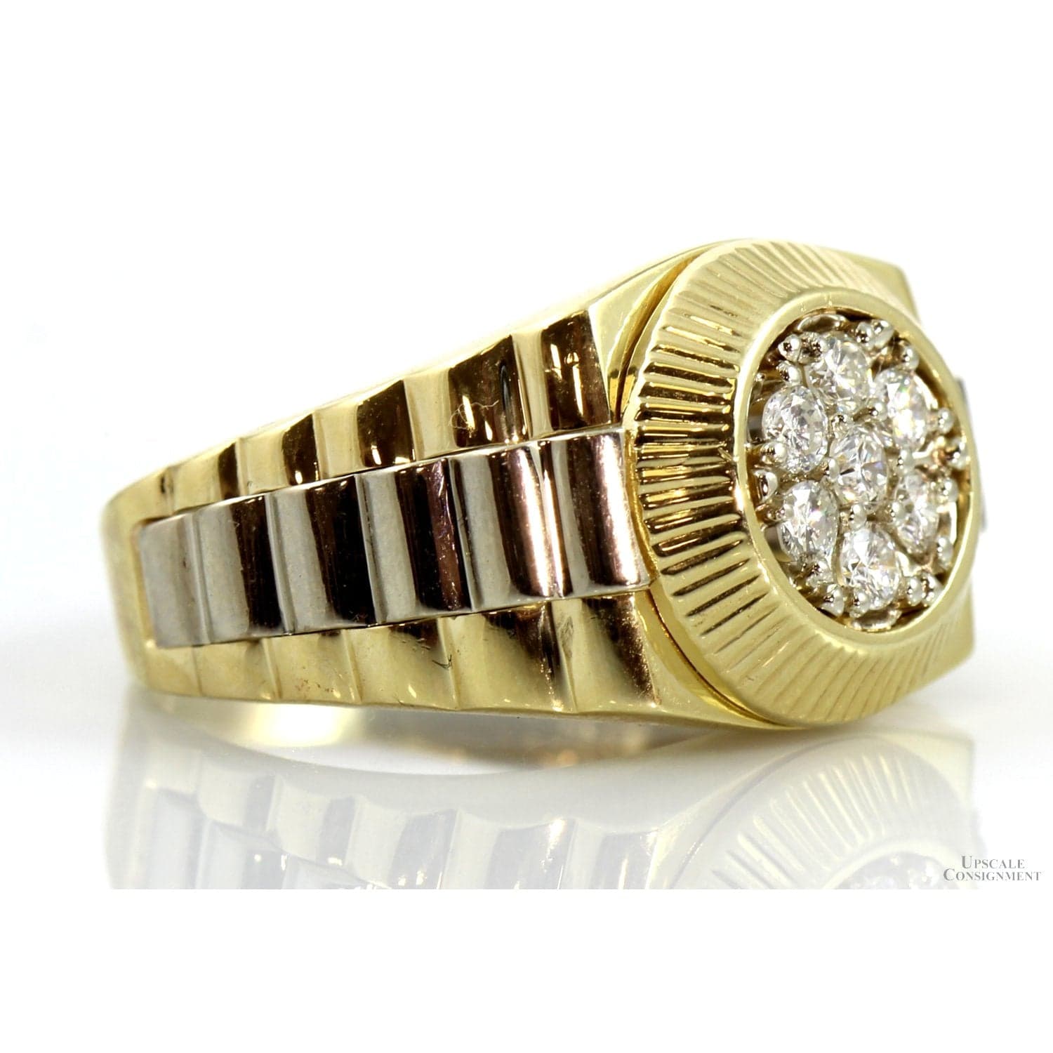 Rolex-Inspired Fluted Bezel Men’s 14K Gold Diamond Ring - Size 11.25 - Thumbnail 3