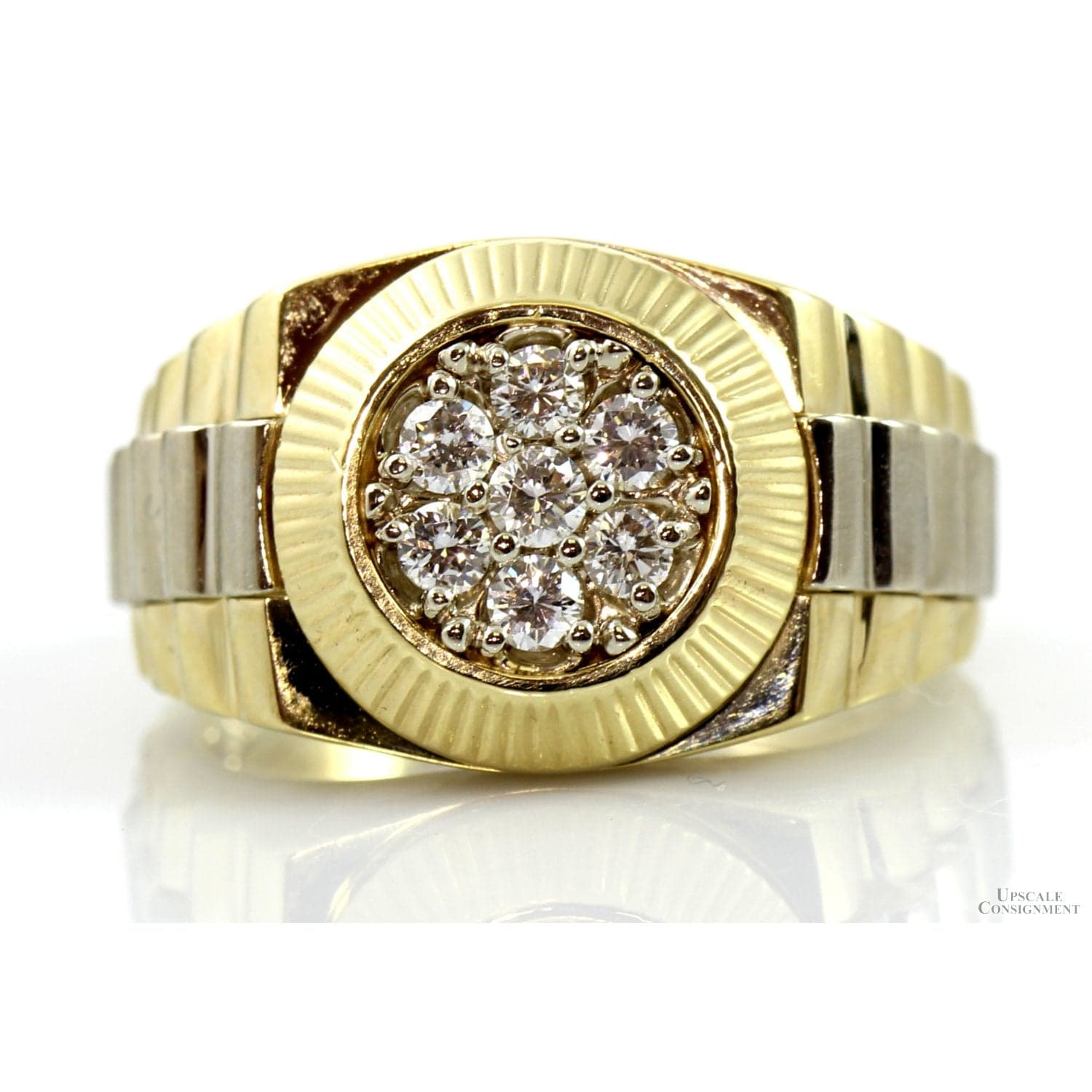 Rolex-Inspired Fluted Bezel Men’s 14K Gold Diamond Ring - Size 11.25 - Image 1