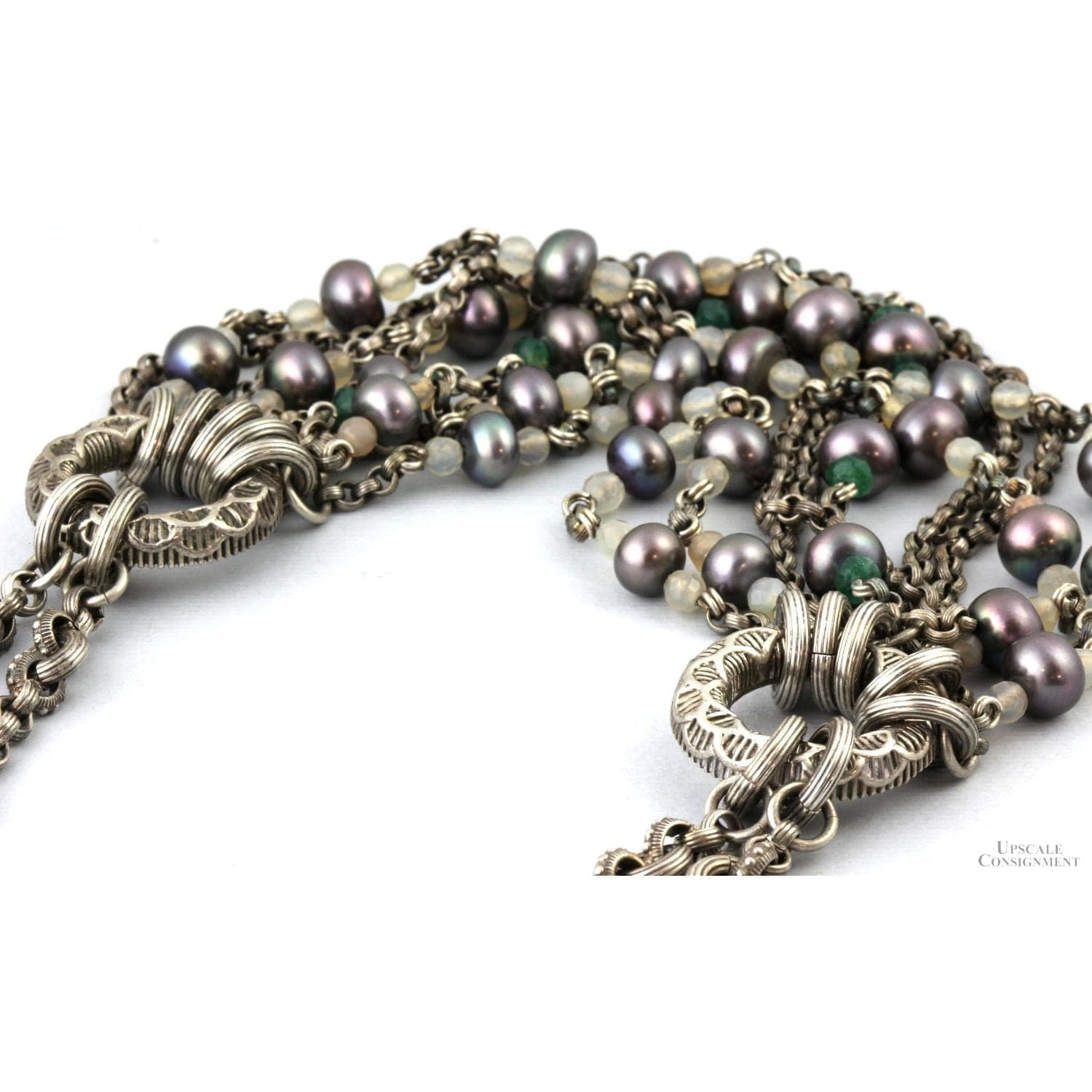 Stephen Dweck Multi-Strand Sterling Silver Necklace with Gray Pearls & Mixed Gemstones - 16 in - Thumbnail 7