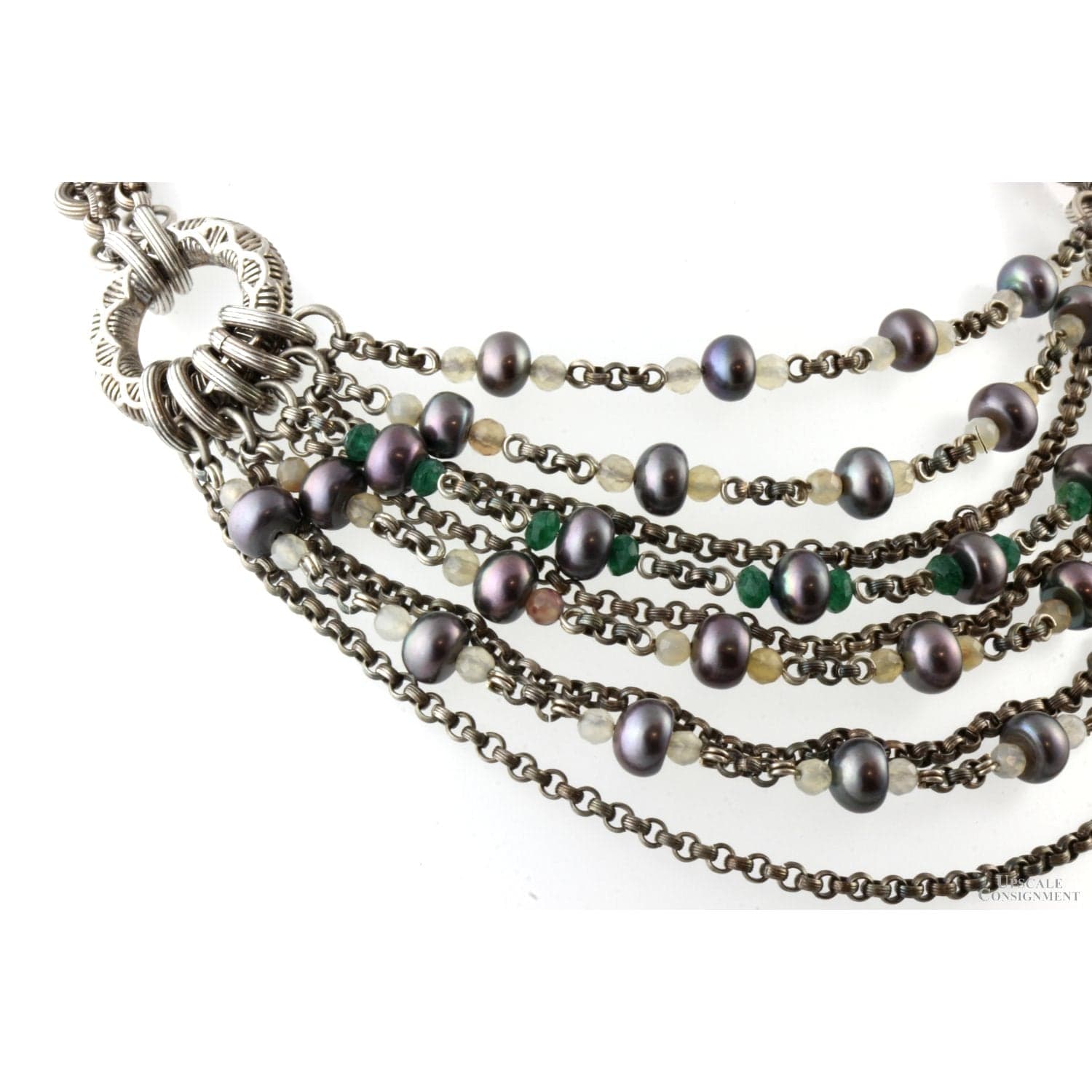 Stephen Dweck Multi-Strand Sterling Silver Necklace with Gray Pearls & Mixed Gemstones - 16 in - Thumbnail 3