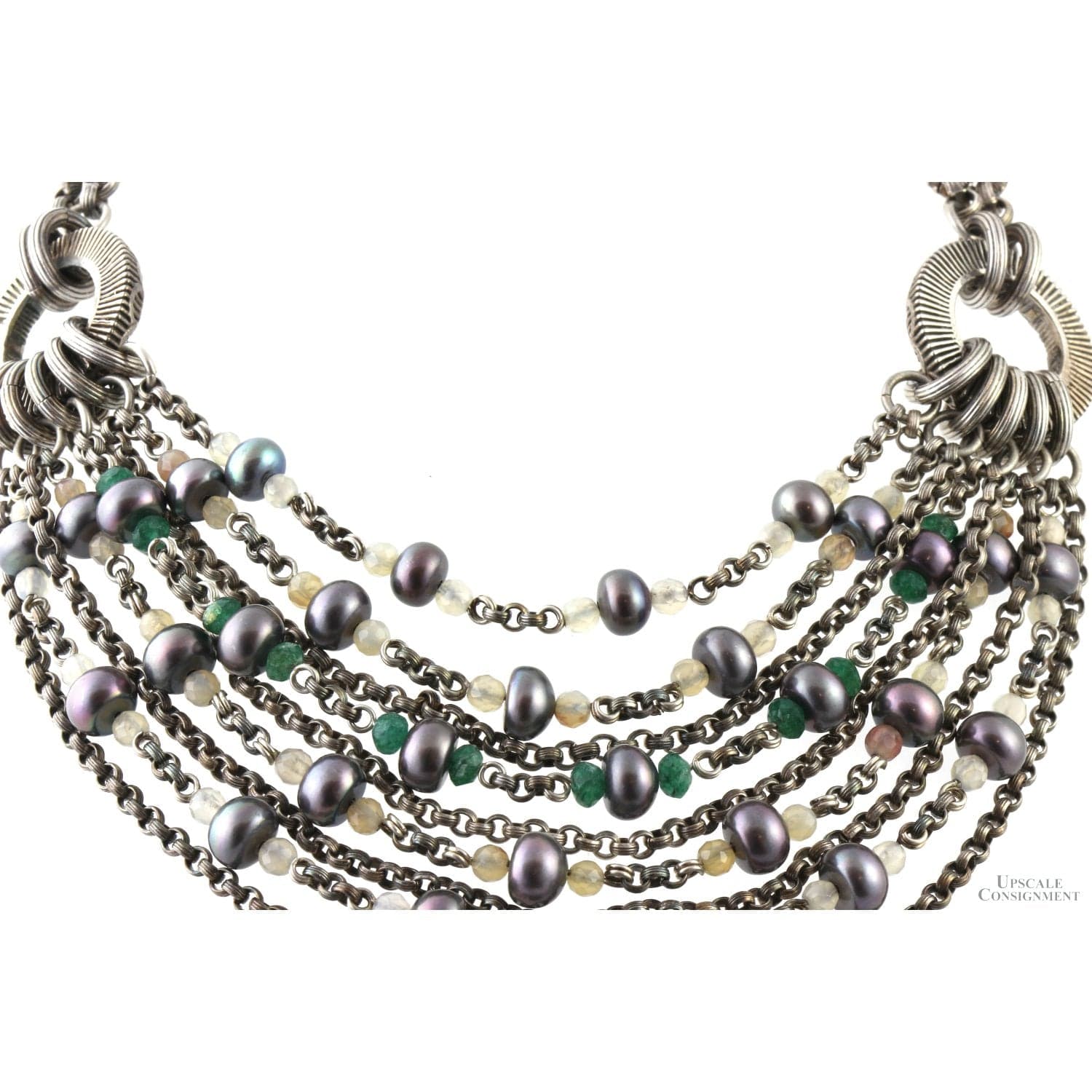 Stephen Dweck Multi-Strand Sterling Silver Necklace with Gray Pearls & Mixed Gemstones - 16 in - Thumbnail 2