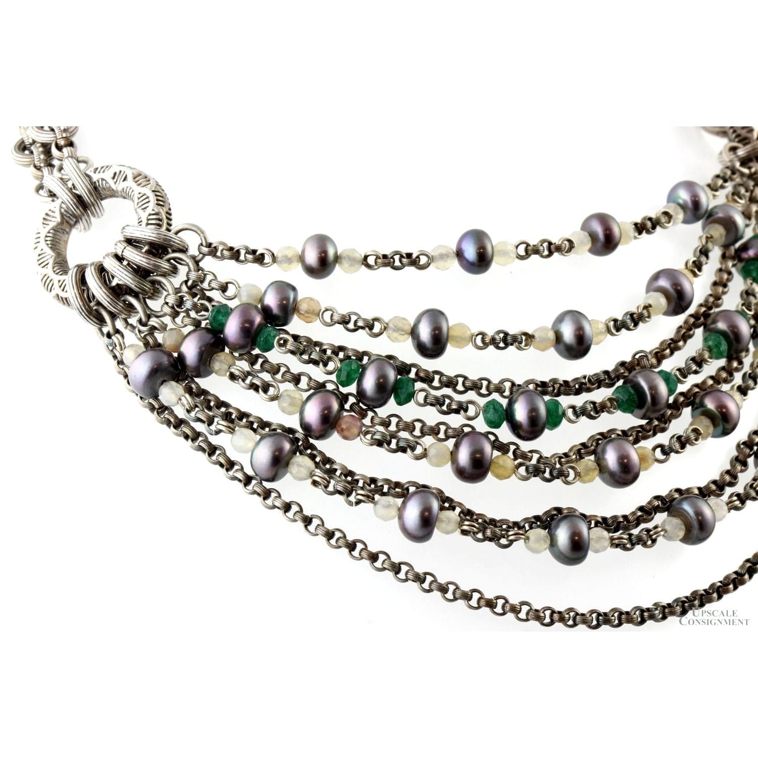 Stephen Dweck Multi-Strand Sterling Silver Necklace with Gray Pearls & Mixed Gemstones - 16 in - Thumbnail 4