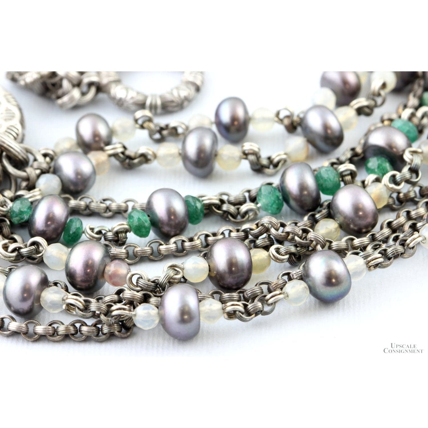 Stephen Dweck Multi-Strand Sterling Silver Necklace with Gray Pearls & Mixed Gemstones - 16 in - Thumbnail 9