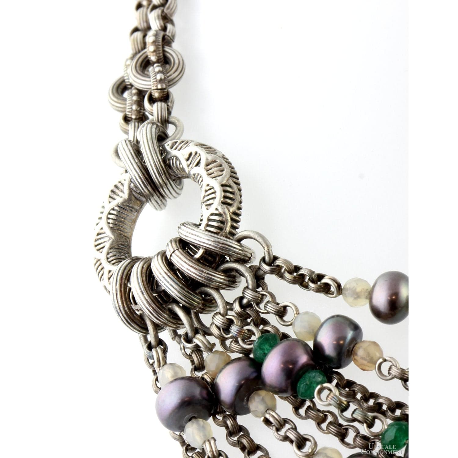 Stephen Dweck Multi-Strand Sterling Silver Necklace with Gray Pearls & Mixed Gemstones - 16 in - Thumbnail 5