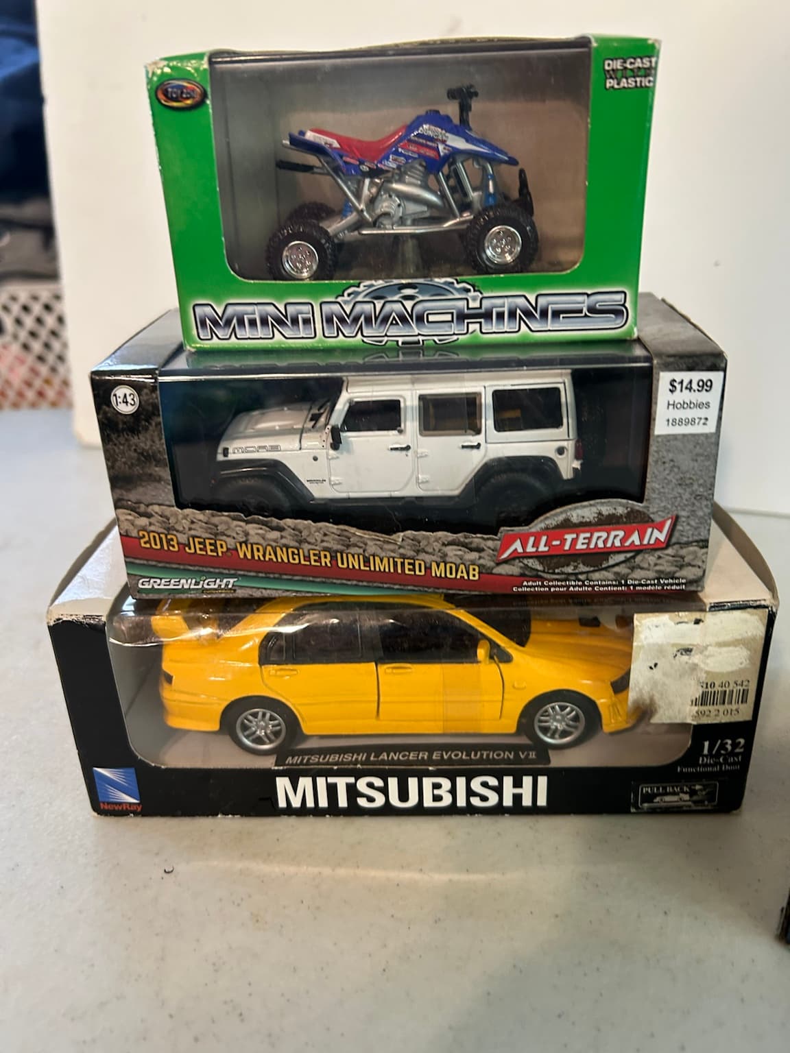 Mixed Toy Vehicle Lot Jeep Wrangler Mitsubishi Lancer Hulk Monster Truck ATV - Image 1