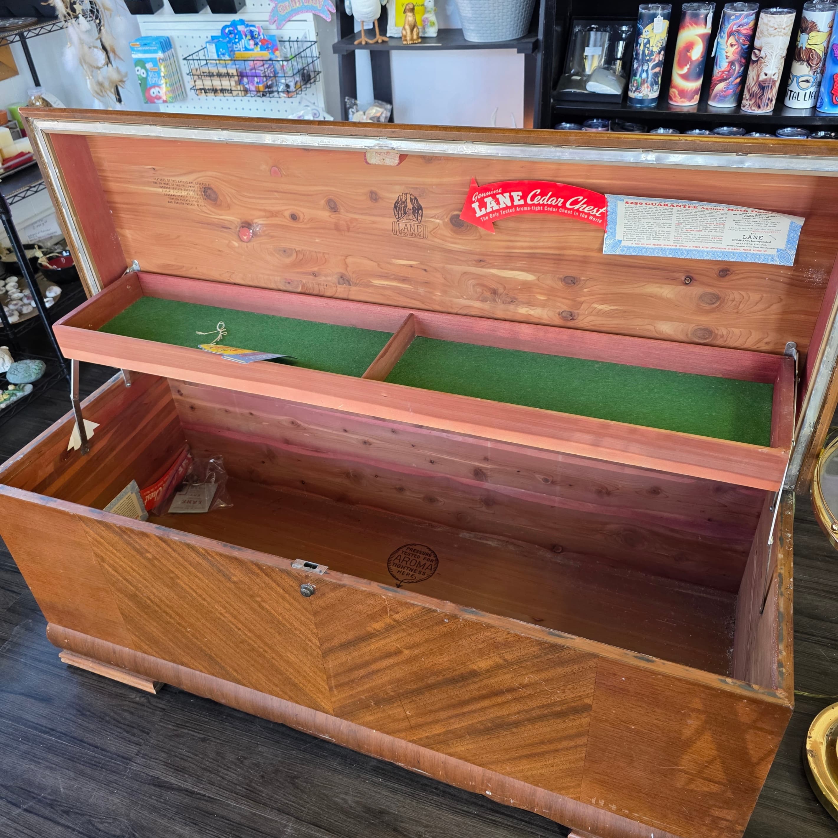 Lane Cedar Chest Vintage Storage Trunk Large with Tray covered in Green Felt - Image 1