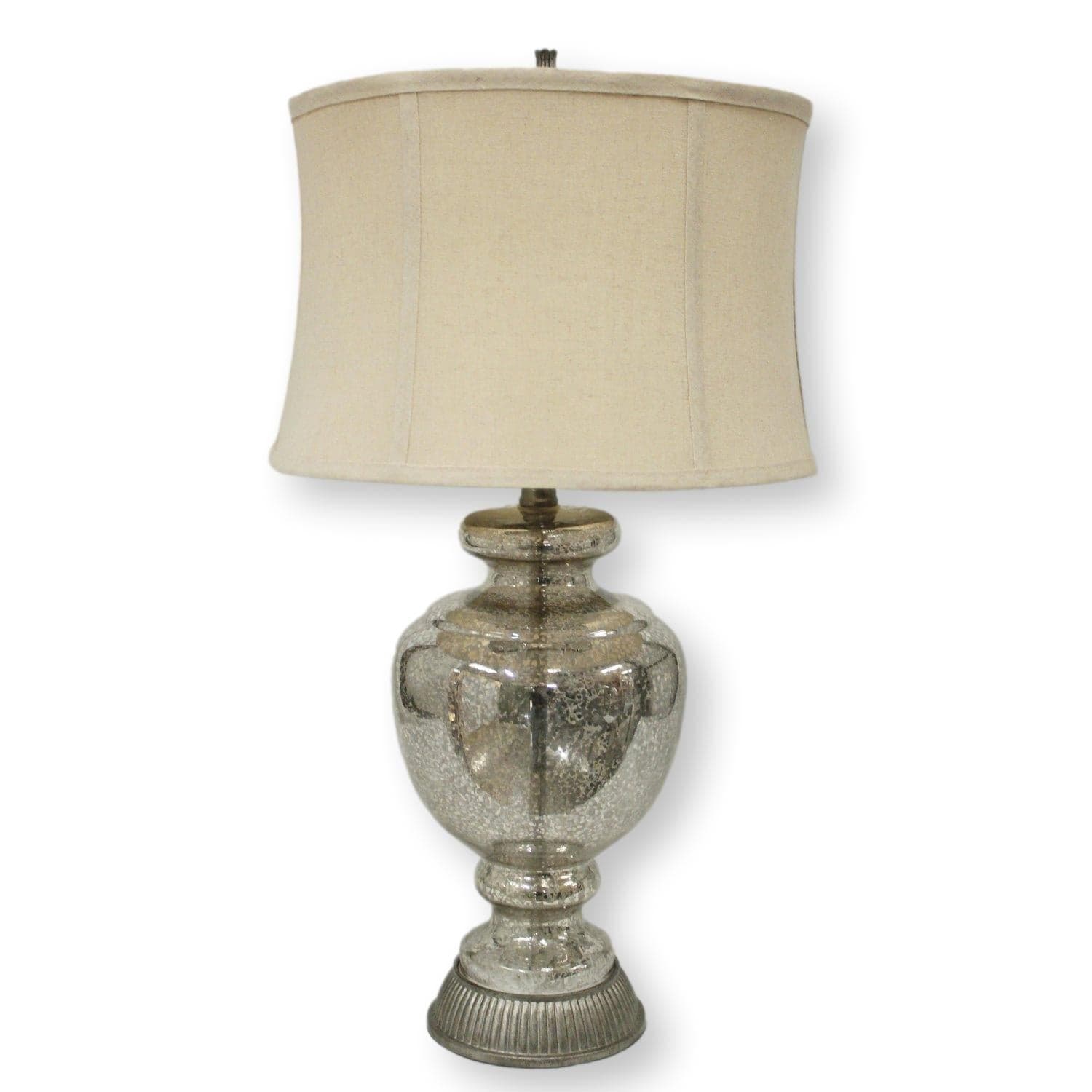 Mottled Mercury Glass Lamp w/Linen Shade - Image 1