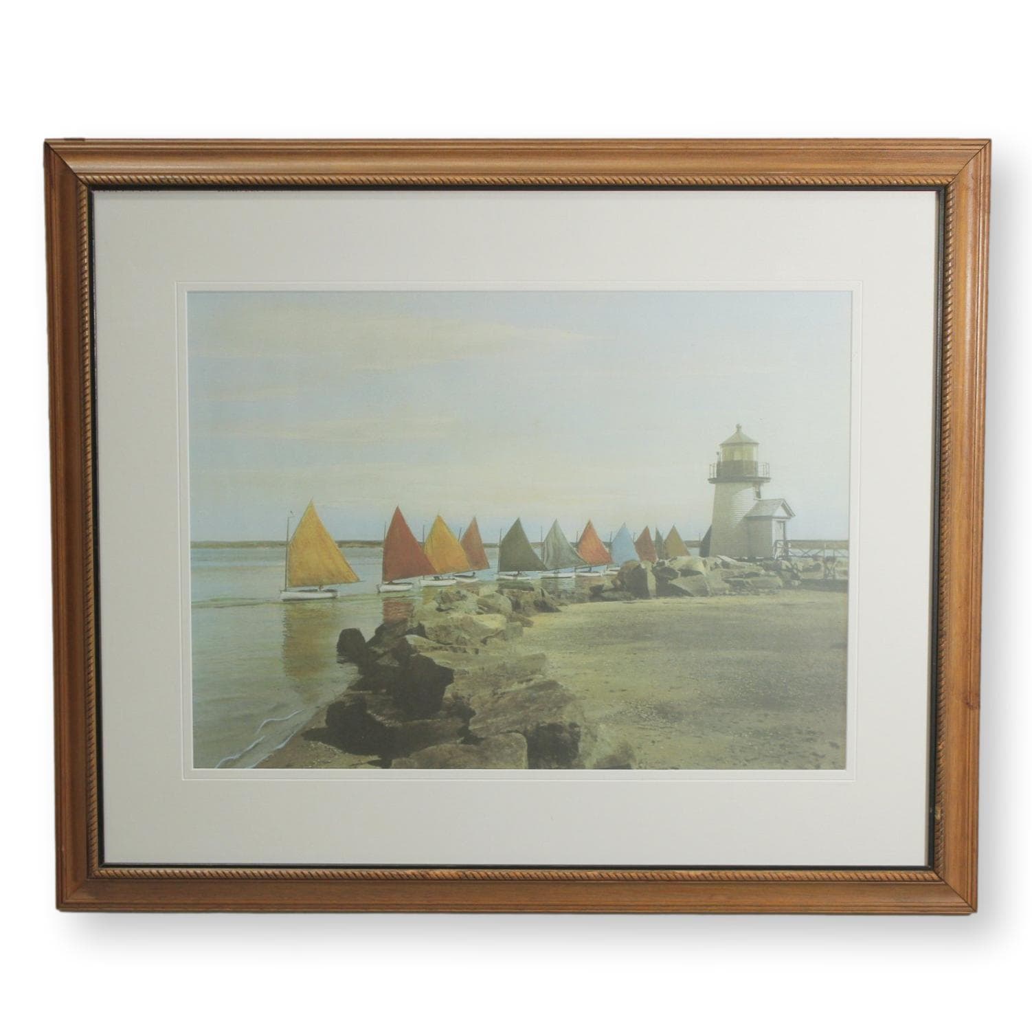 Framed Print - Lighthouse & Sailboats - Image 1