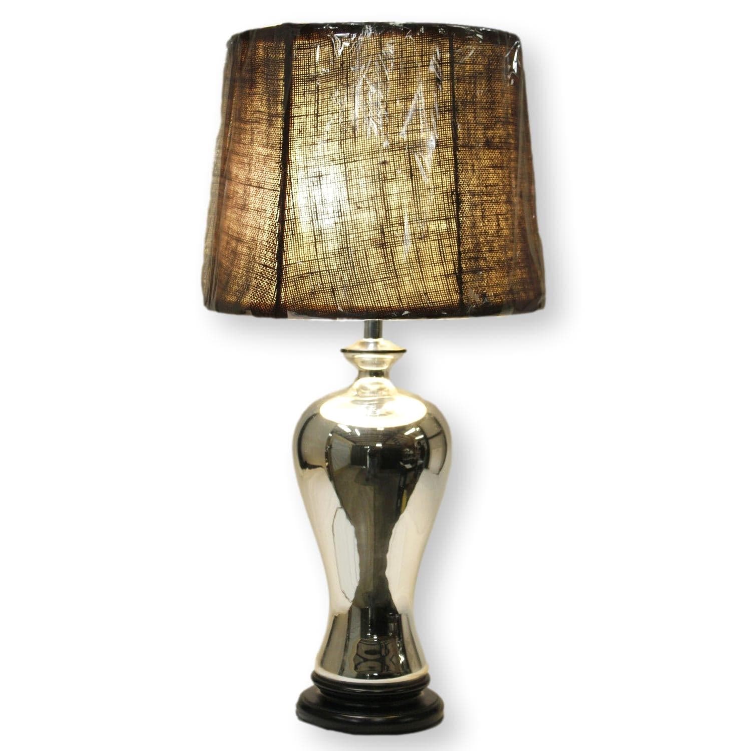 Mercury Glass Table Lamp w/Brown Shade - Thumbnail 2