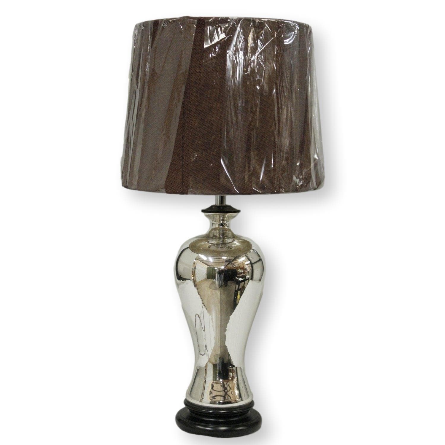 Mercury Glass Table Lamp w/Brown Shade - Image 1
