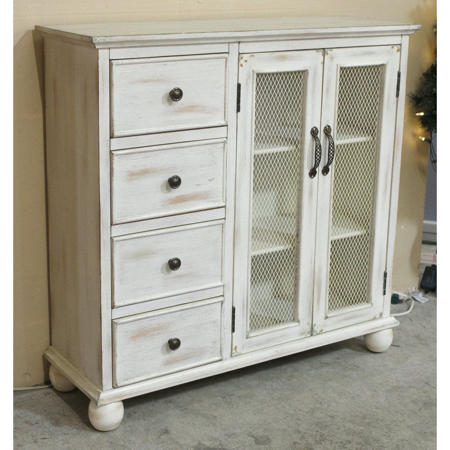 Hand-Rubbed Whitewash Narrow Cabinet w/Drawers - Whitewash - Thumbnail 3