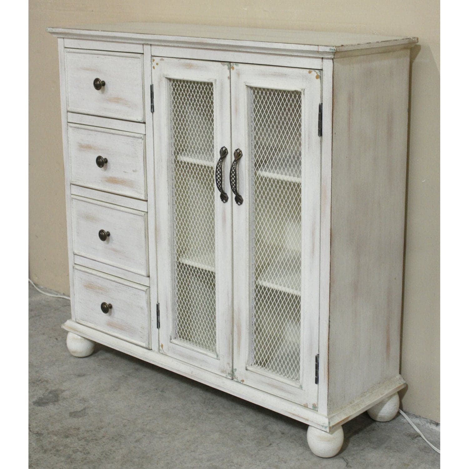 Hand-Rubbed Whitewash Narrow Cabinet w/Drawers - Whitewash - Thumbnail 4