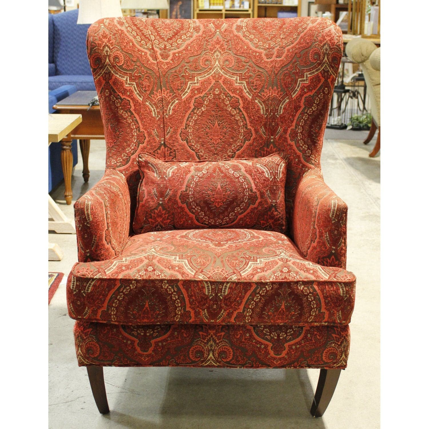 Wingback Chair w/Red Tapestry Upholstery - Red - Thumbnail 2
