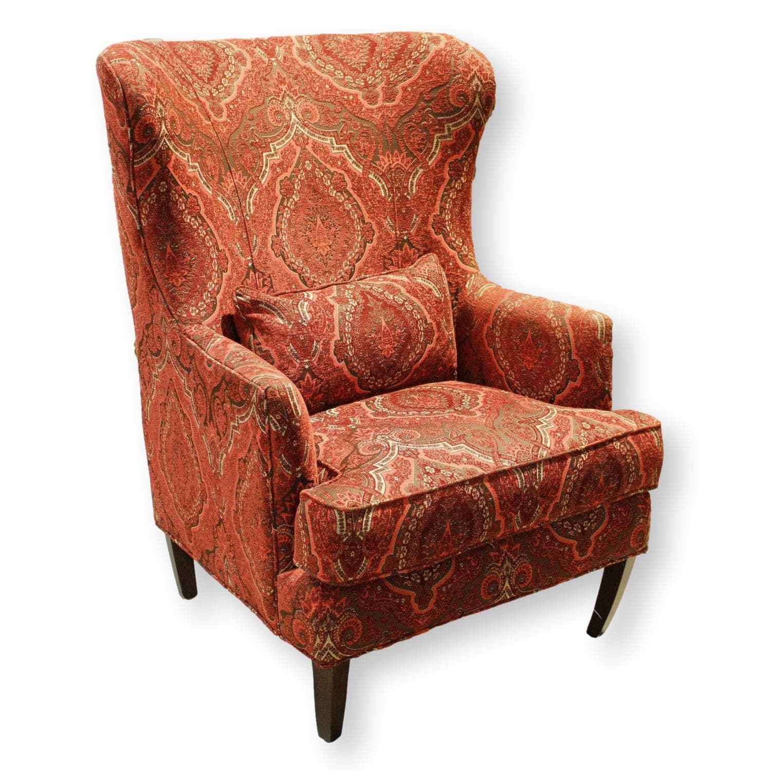 Wingback Chair w/Red Tapestry Upholstery - Red - Image 1