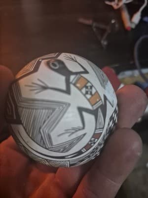Hand Painted tribal pottery sphere-Geometric Lizard Design=Acoma - Image 1
