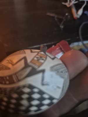 Hand Painted tribal pottery sphere-Geometric Lizard Design=Acoma - Thumbnail 3