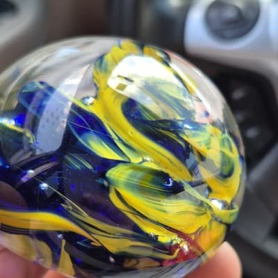 Glass Paperweight Yellow Blue Clear Swirl Design - Thumbnail 2