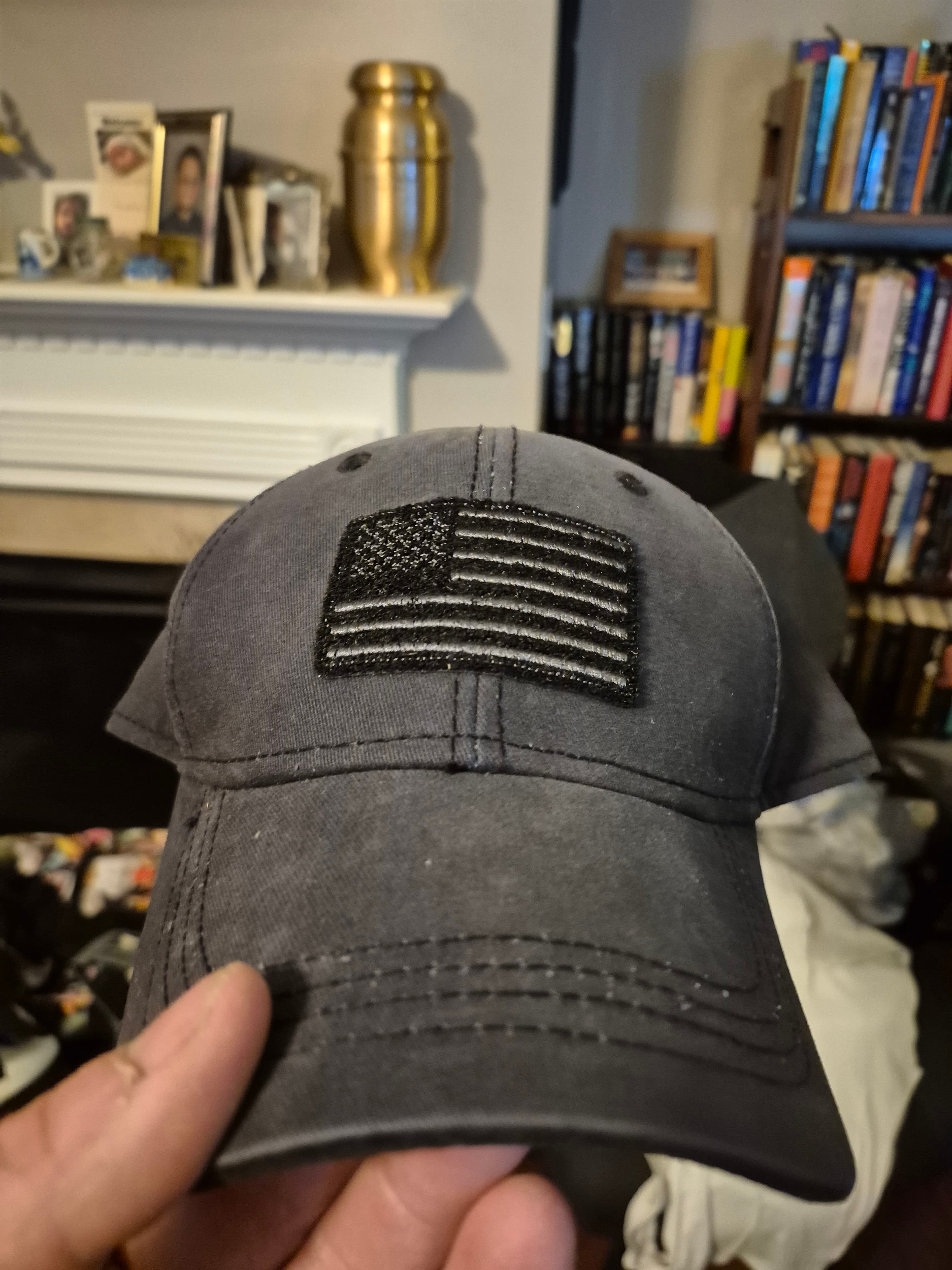 Black Tactical Cap with American Flag Patch - Image 1