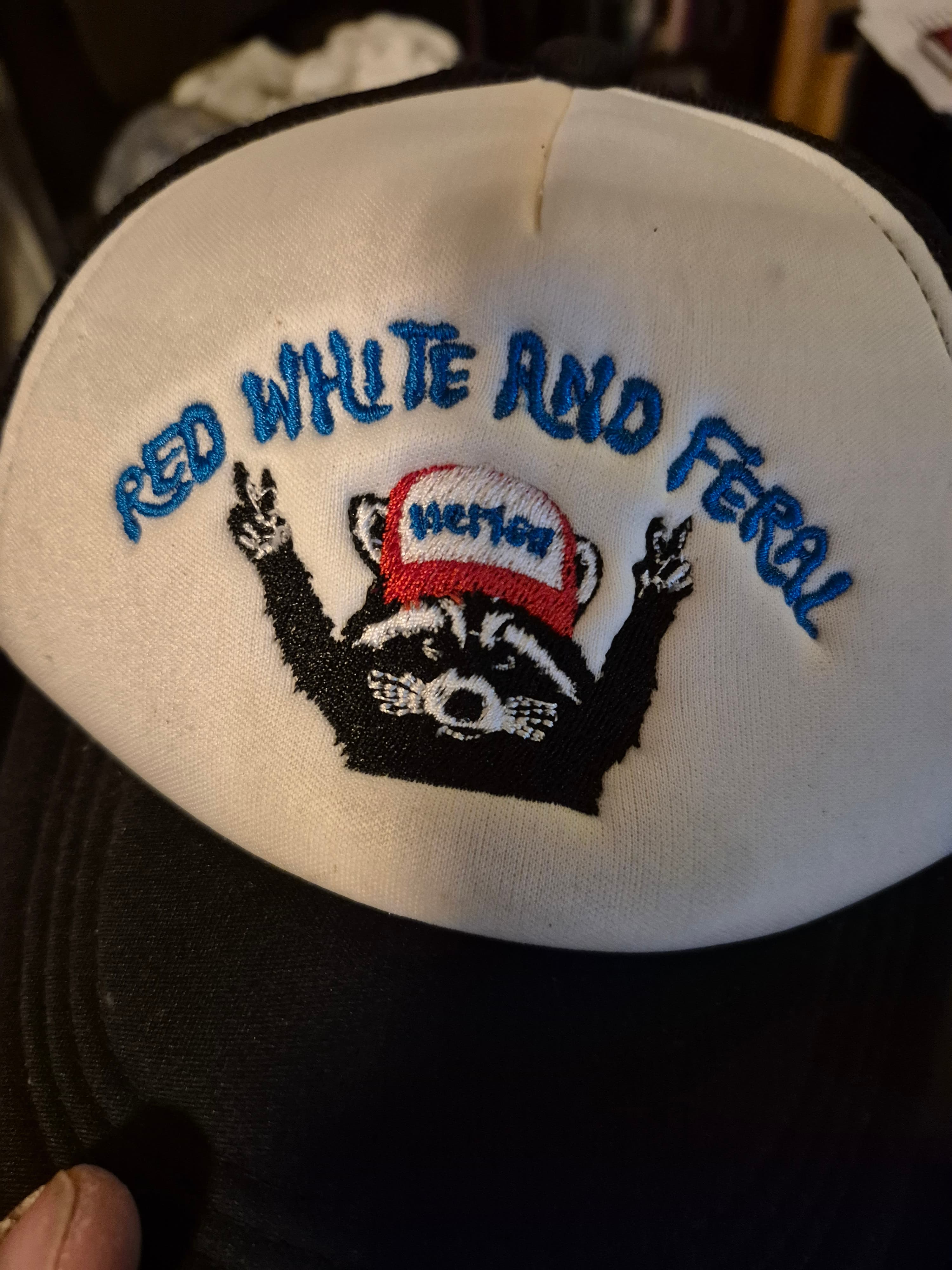 Vintage Red White and Feral Raccoon Cap - Image 1