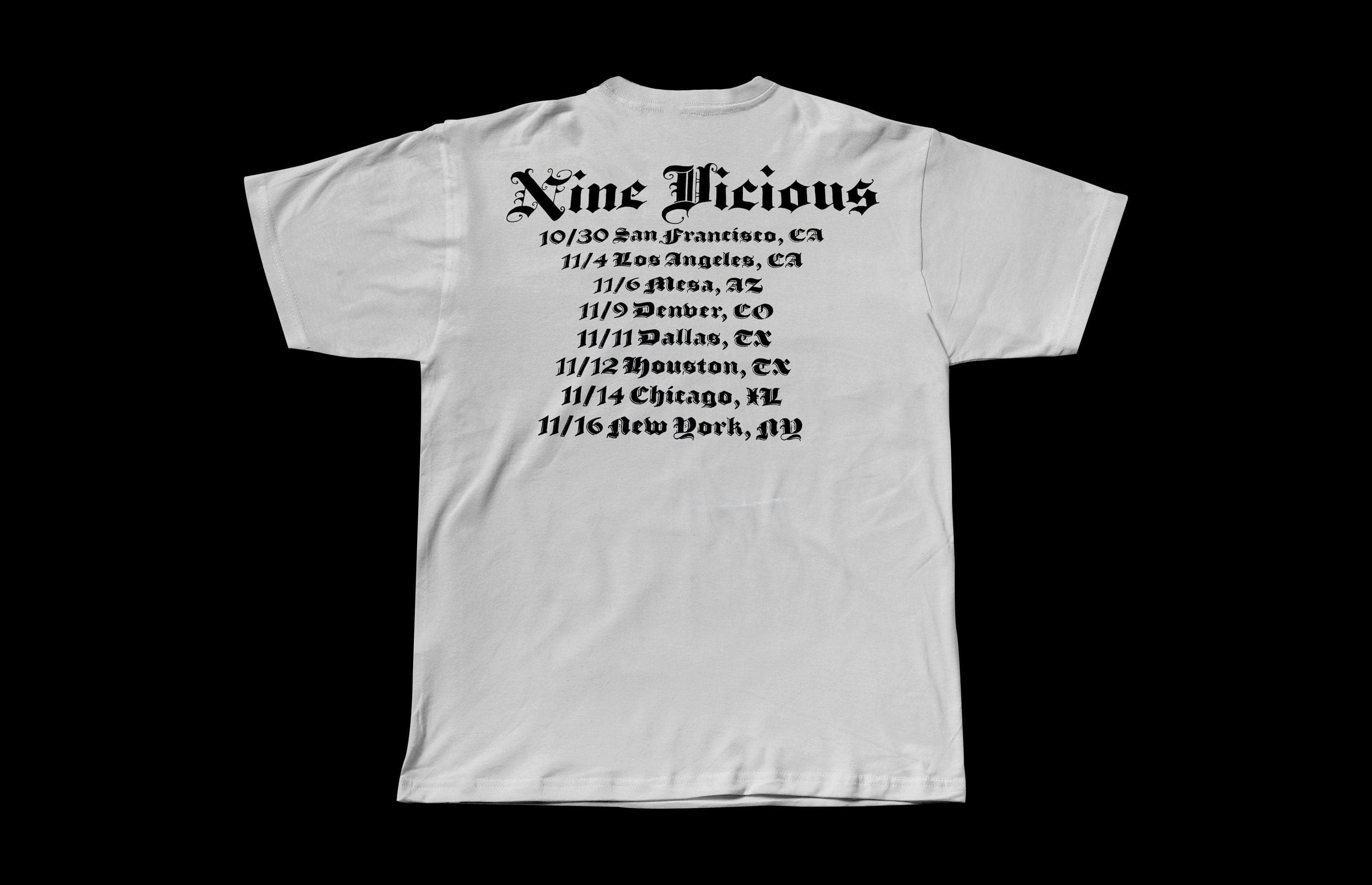 Nine Vicious "For Nothing Tour" | Heavyweight White Tee - Thumbnail 2