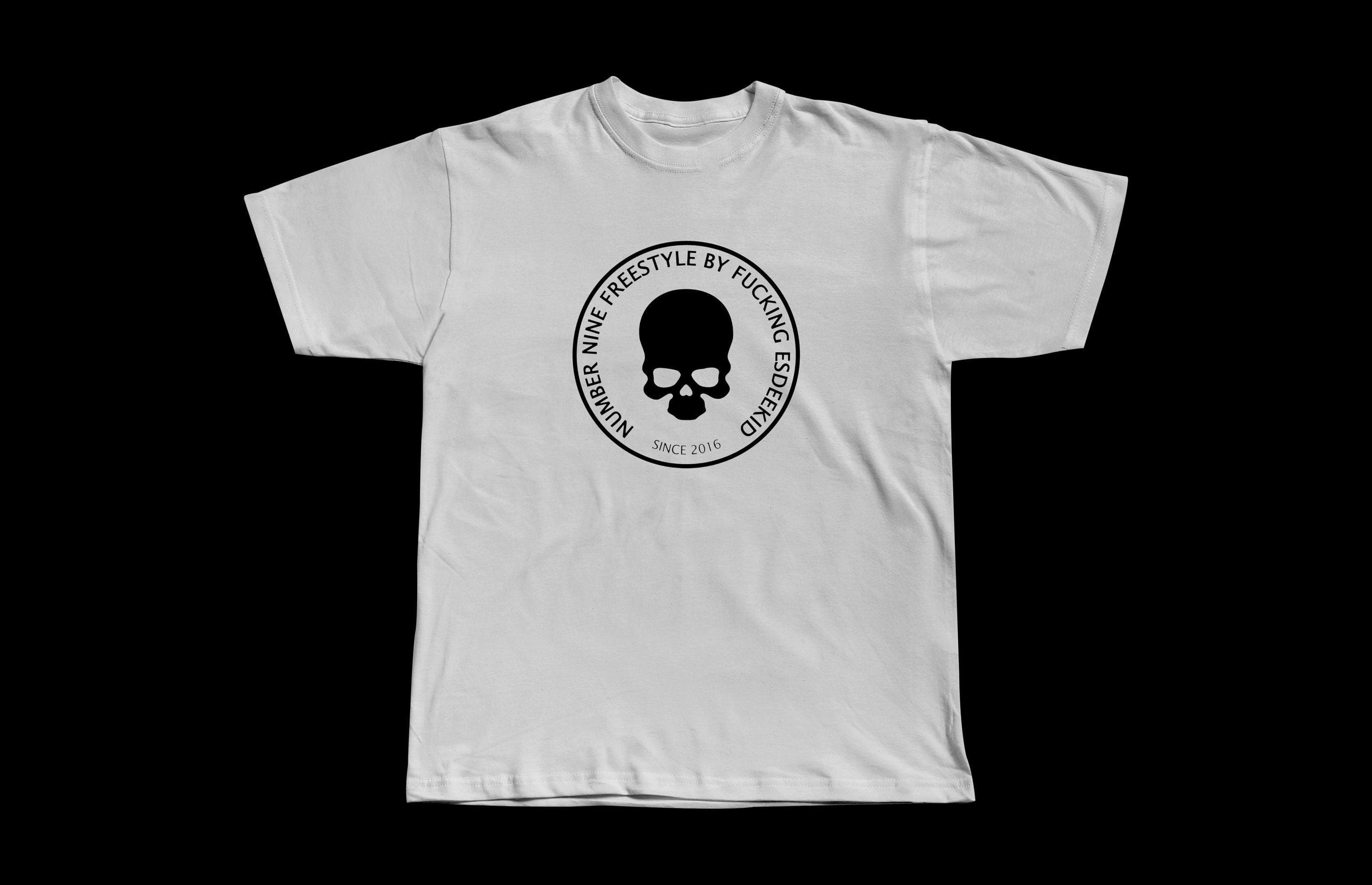 EsDeeKid Number Nine Freestyle Skull Print White Tee | Heavyweight Cotton Streetwear - Image 1