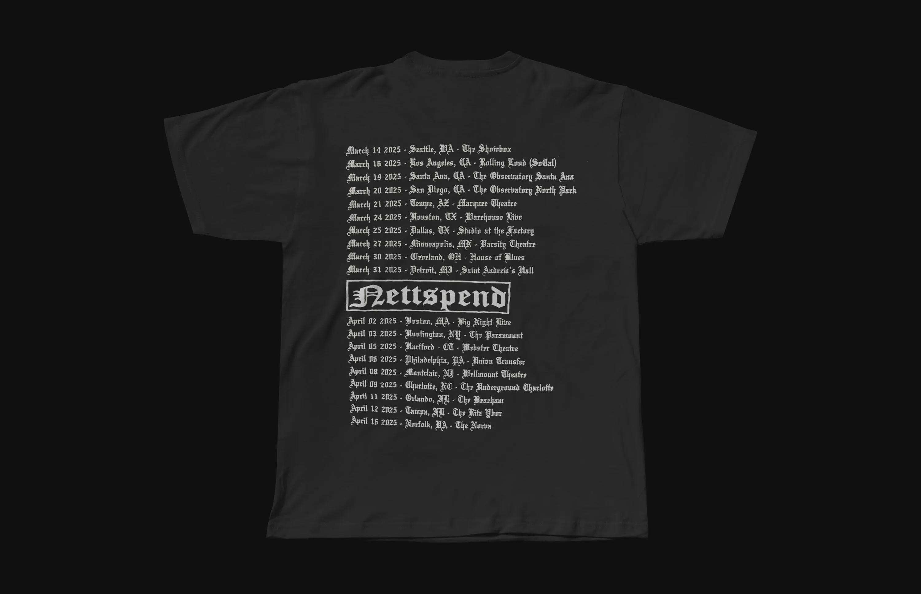 Nettspend Invert Tour “BAFK NETTSPEND” | Heavyweight Black Tee - Thumbnail 2