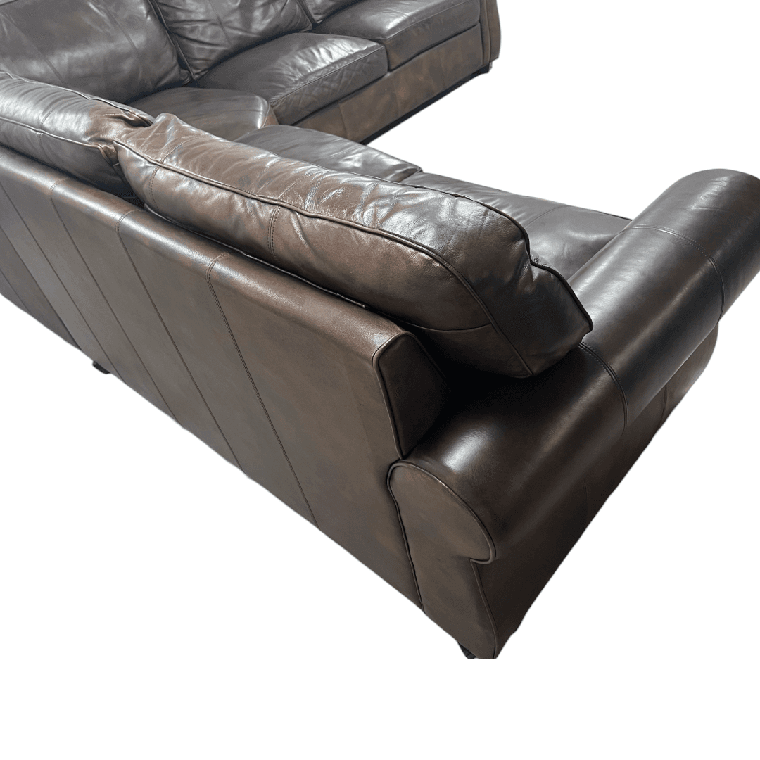 Raymour & Flanigan Dark Brown Leather Sectional Couch - Thumbnail 8