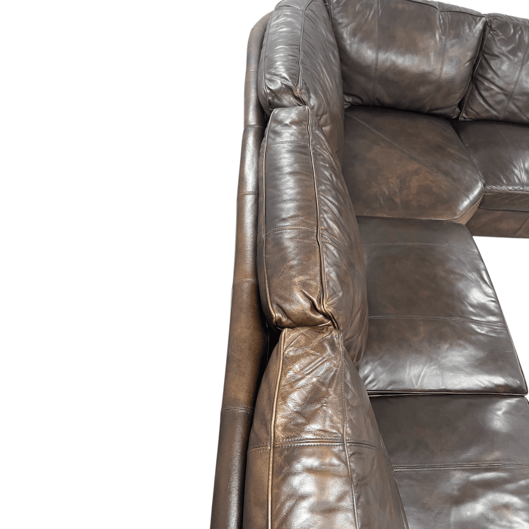 Raymour & Flanigan Dark Brown Leather Sectional Couch - Thumbnail 12