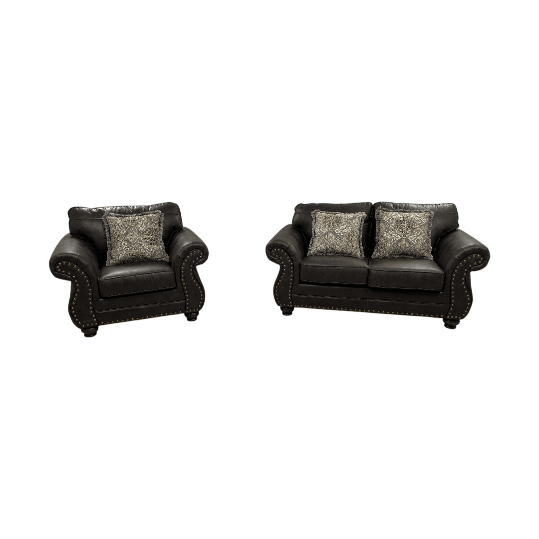 Roundhill Furniture Leinster Faux Leather Upholstered Nailhead Loveseat And Chair in Espresso Set - Thumbnail 3