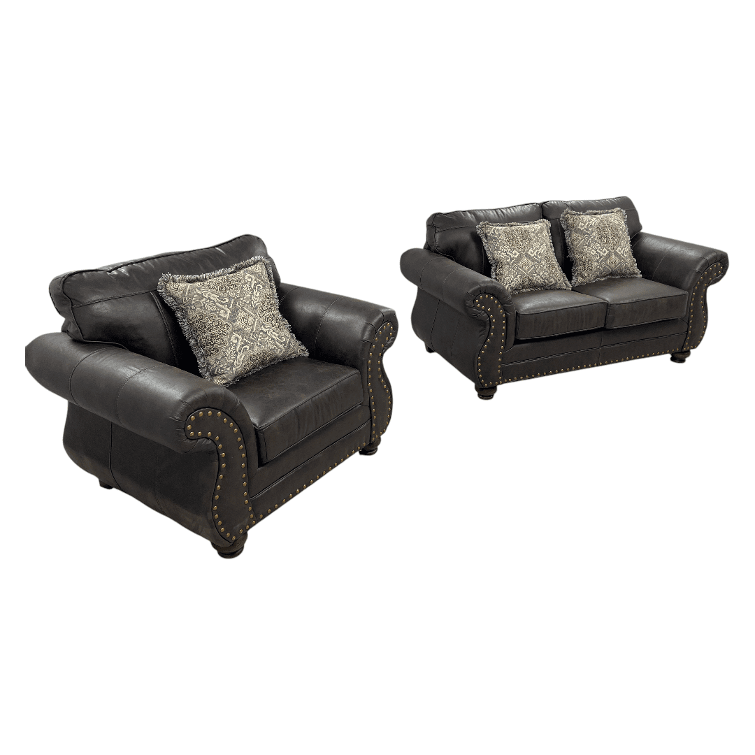 Roundhill Furniture Leinster Faux Leather Upholstered Nailhead Loveseat And Chair in Espresso Set - Thumbnail 8