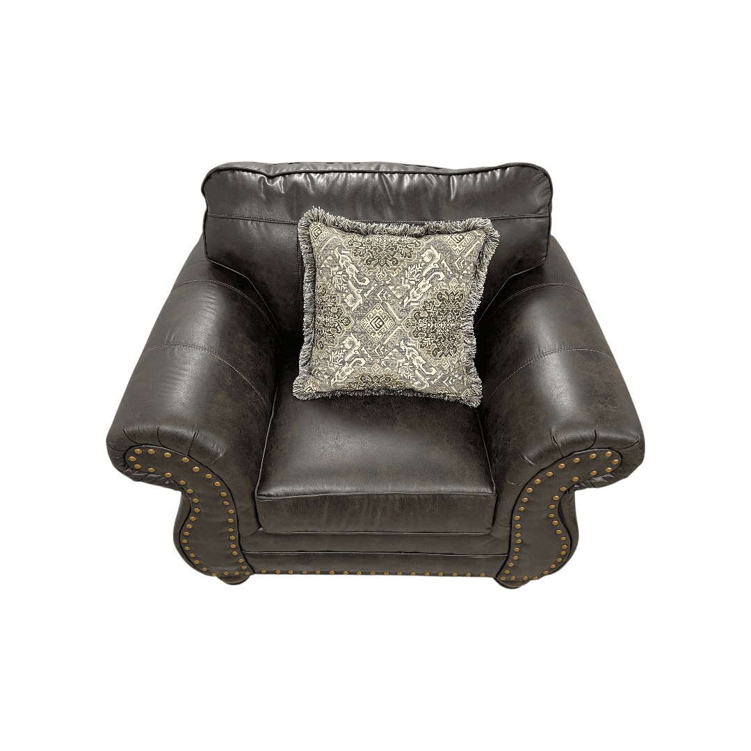 Roundhill Furniture Leinster Faux Leather Upholstered Nailhead Loveseat And Chair in Espresso Set - Thumbnail 10